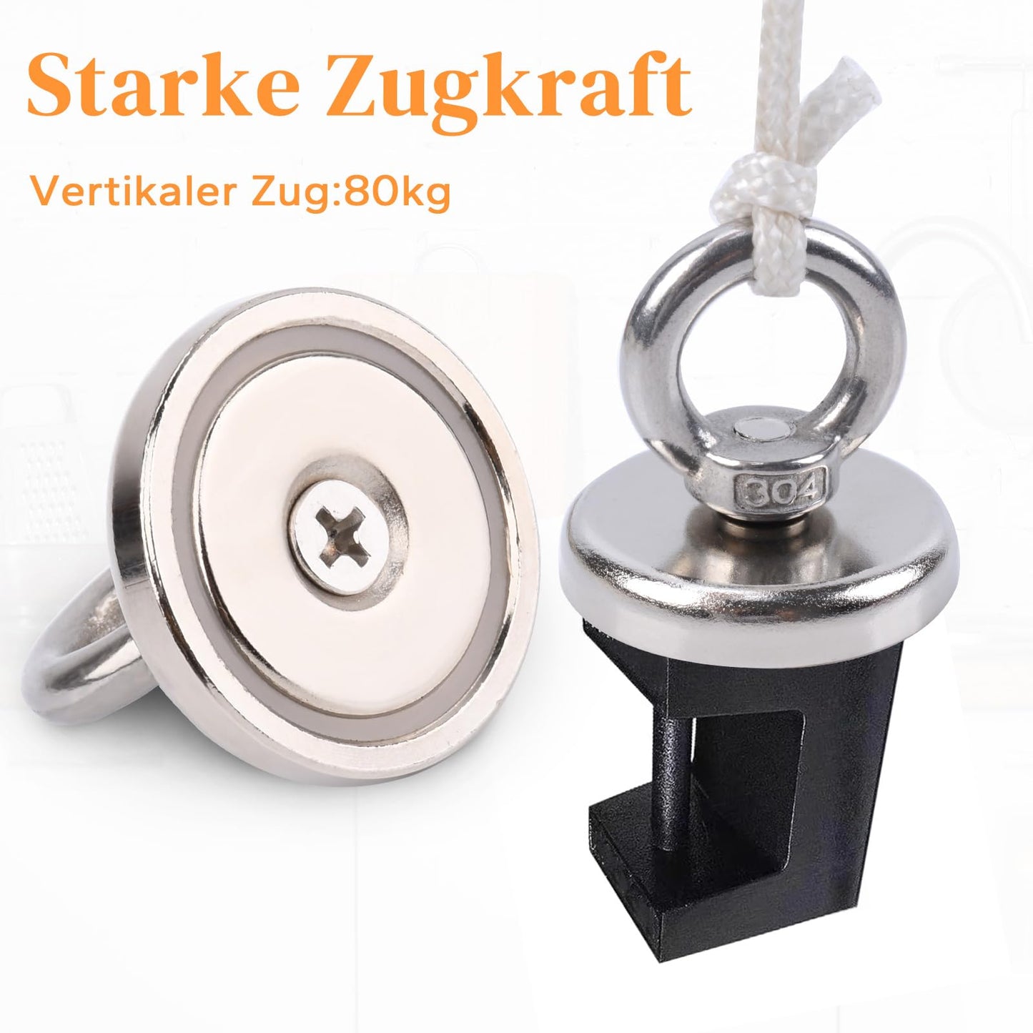 Magnets strong, 80KG Neodymium Magnets Extra Strong Magnet Fishing, Strong Neodymium Eye Magnet Hooks, Neodymium Magnet with Countersunk Eye Bolt for Workshop, Pond Salvage, Cruise 2 Pieces 48mm