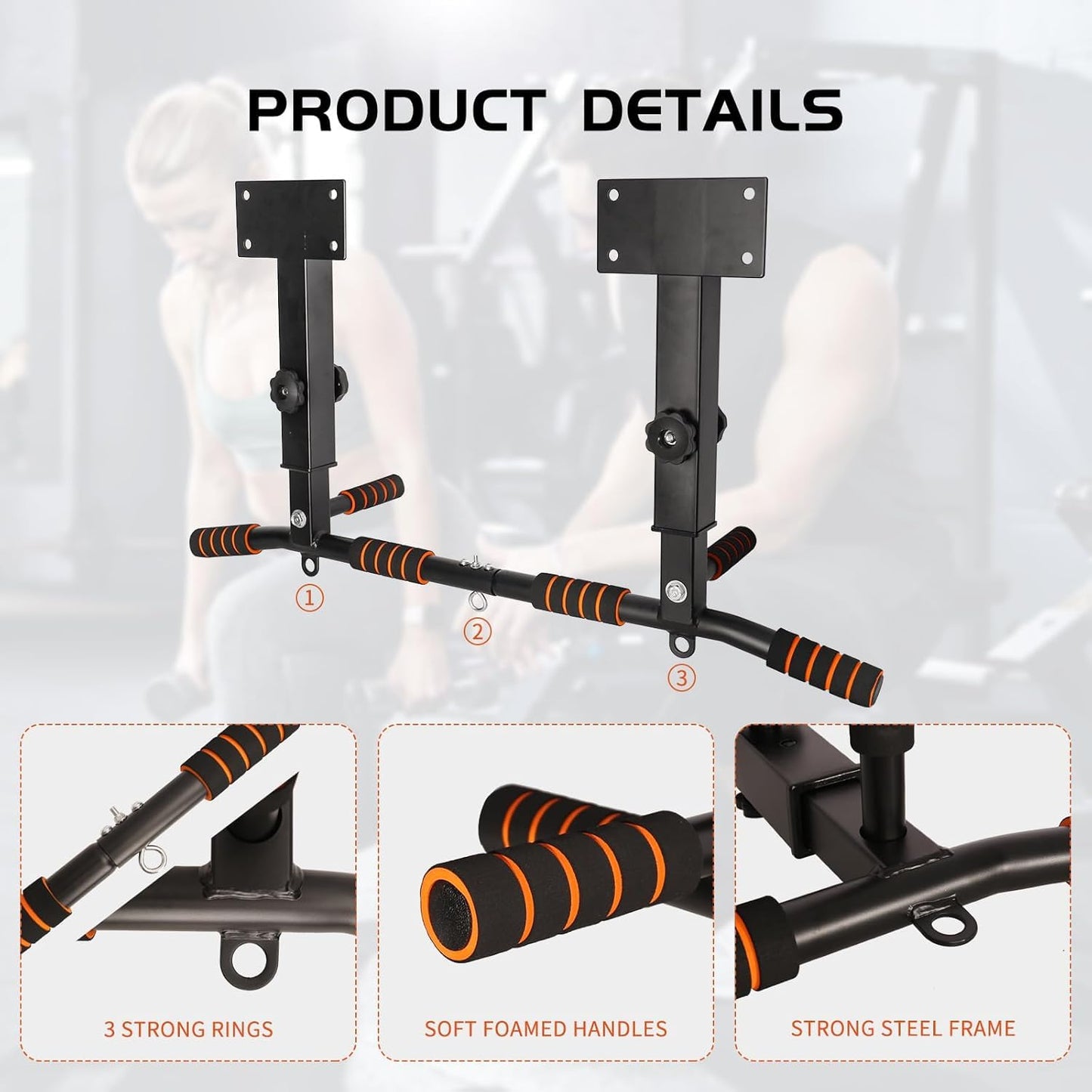 QZWGZ Bar Mount is a heavy-duty, height-adjustable pull-up bar that can support up to 200 kg. It features non-slip grips and is ideal for strength training at home or in the gym.