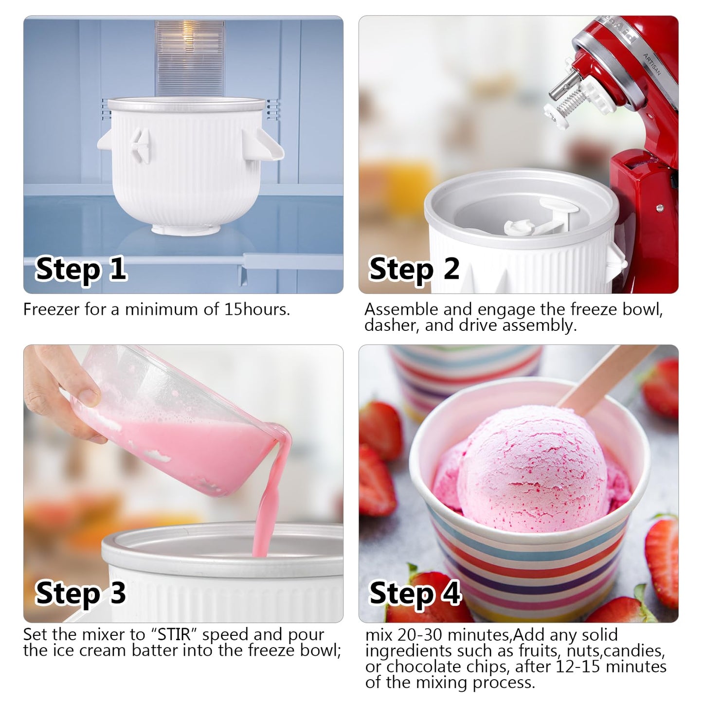 Gdrtwwh Ice Cream Maker Attachment for Kitchenaid Stand Mixer, Ice Cream and Sorbet Gelato Maker, compatible with Kitchenaid 4.3 L and 4.8 L Bowl Lift (dishwasher safe)