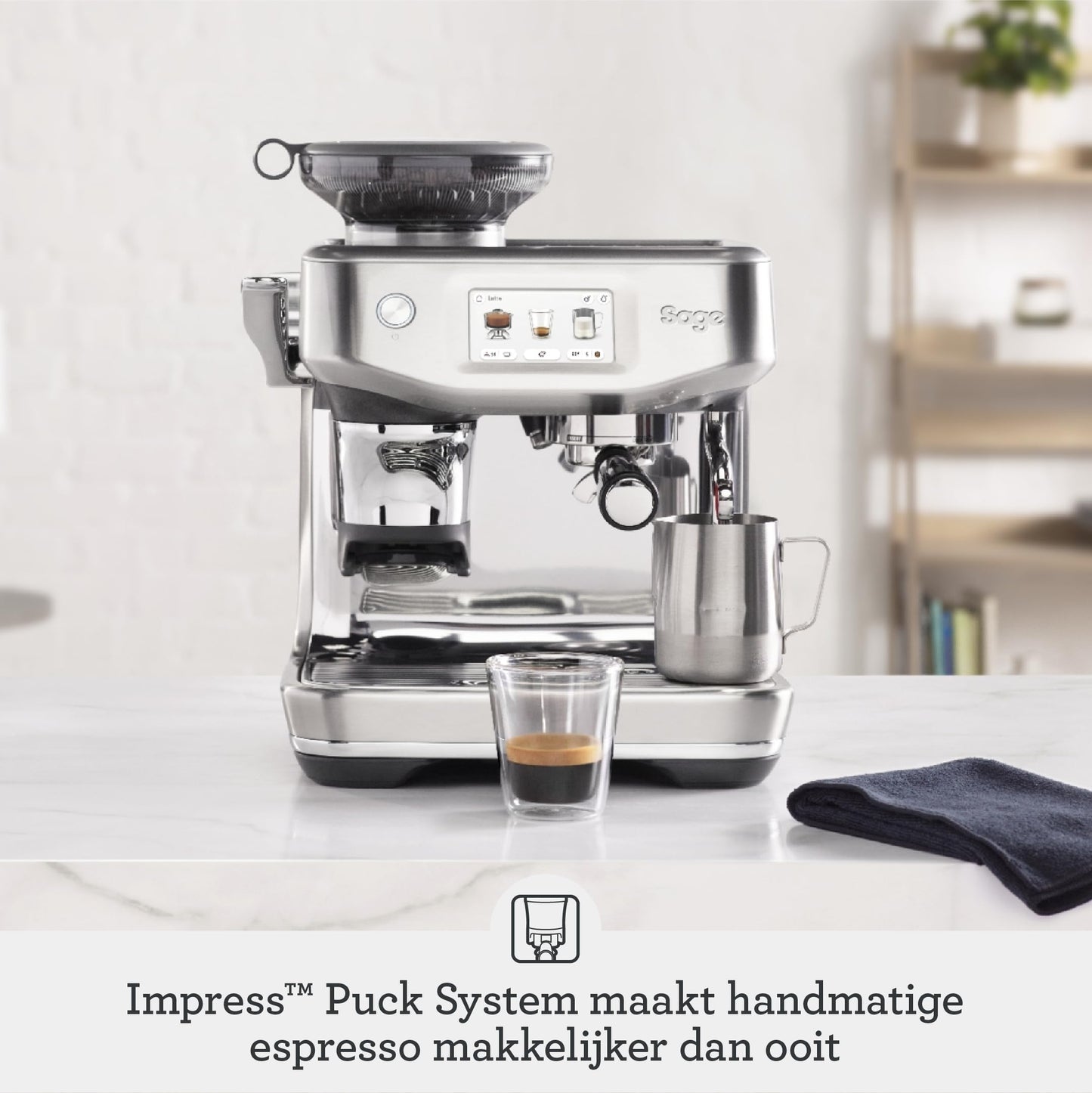 Sage - The Barista Touch Impress - coffee machine with automatic milk frothing, built-in grinder & Cold Brew function - Intelligent dosing, assisted tamping - Black stainless steel
