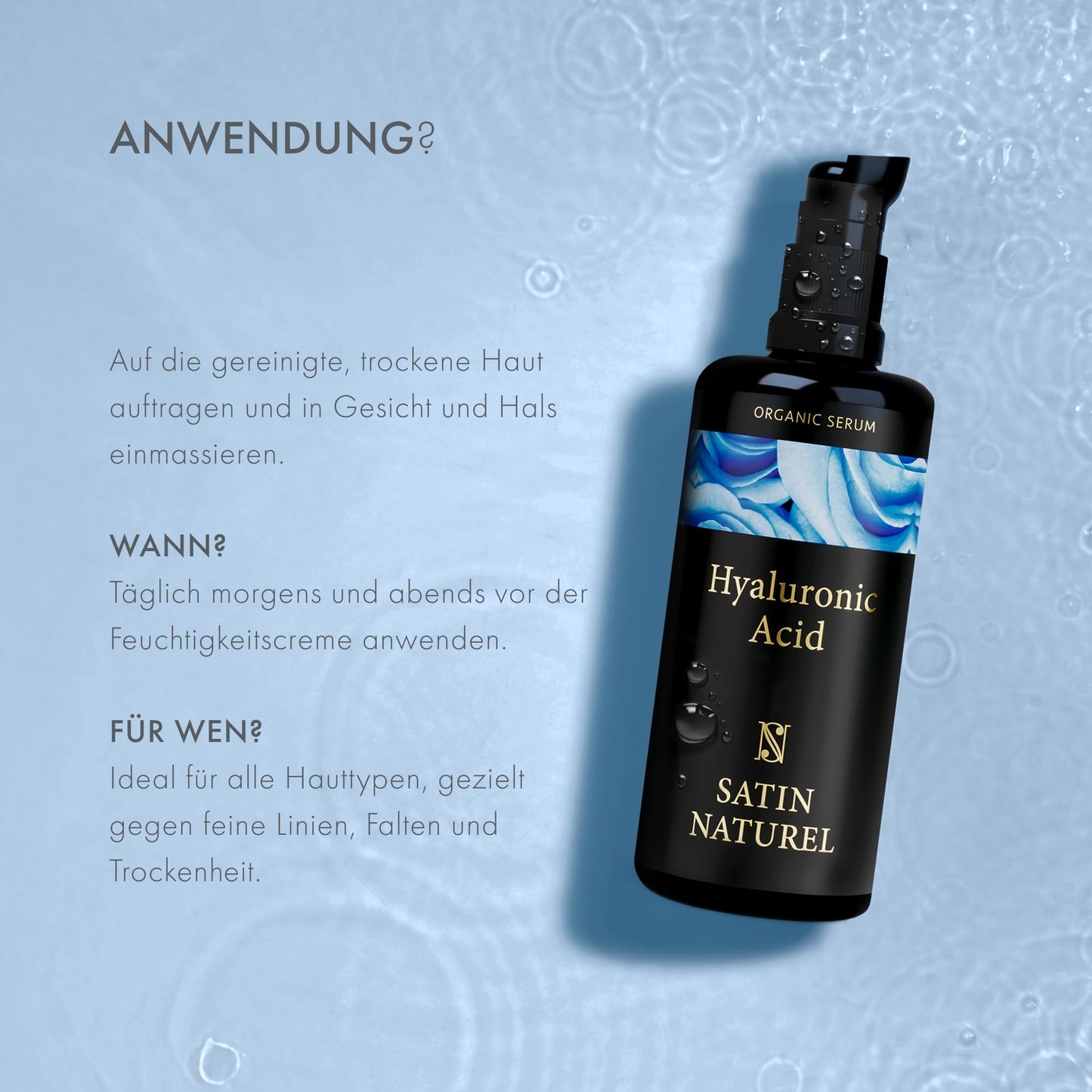 Satin Naturel Hyaluron Serum highly dosed 100ml - 24h moisture - Hyaluronic Acid Serum Face - Vegan - Facial Care Men and Women - Anti Aging Hyaluronic Acid Facial Serum with organic Aloe Vera