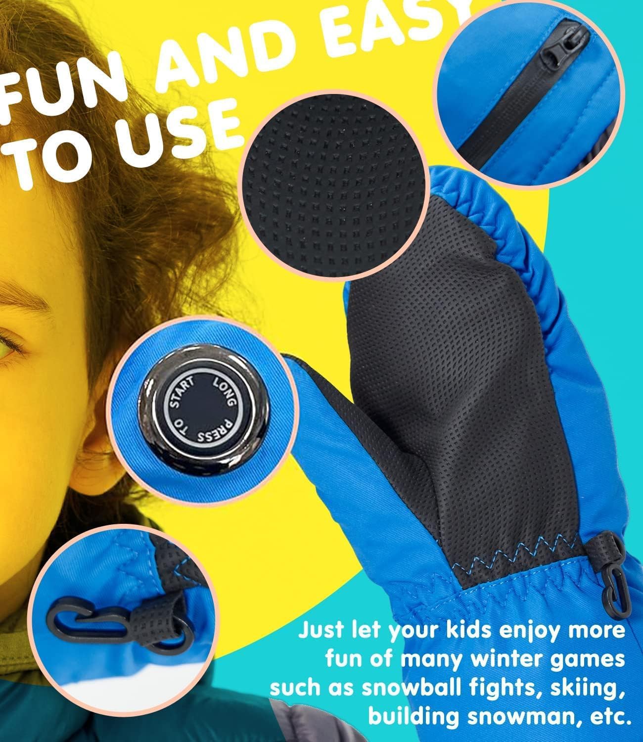 AROMA SEASON Heated Gloves for Kids Baby with Battery | Heated Children's Mittens for Toddlers | Powerful heating and battery performance | high-quality workmanship (Blue, L/XL)