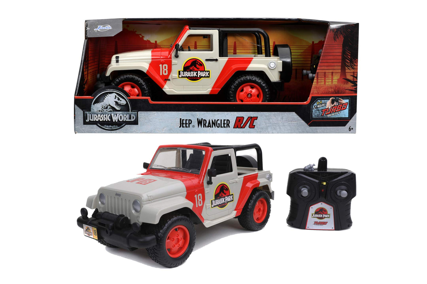 Jurassic Park RC Jeep Wrangler 1:16, RC car, RC toy, RC car for children, known from the movie series.