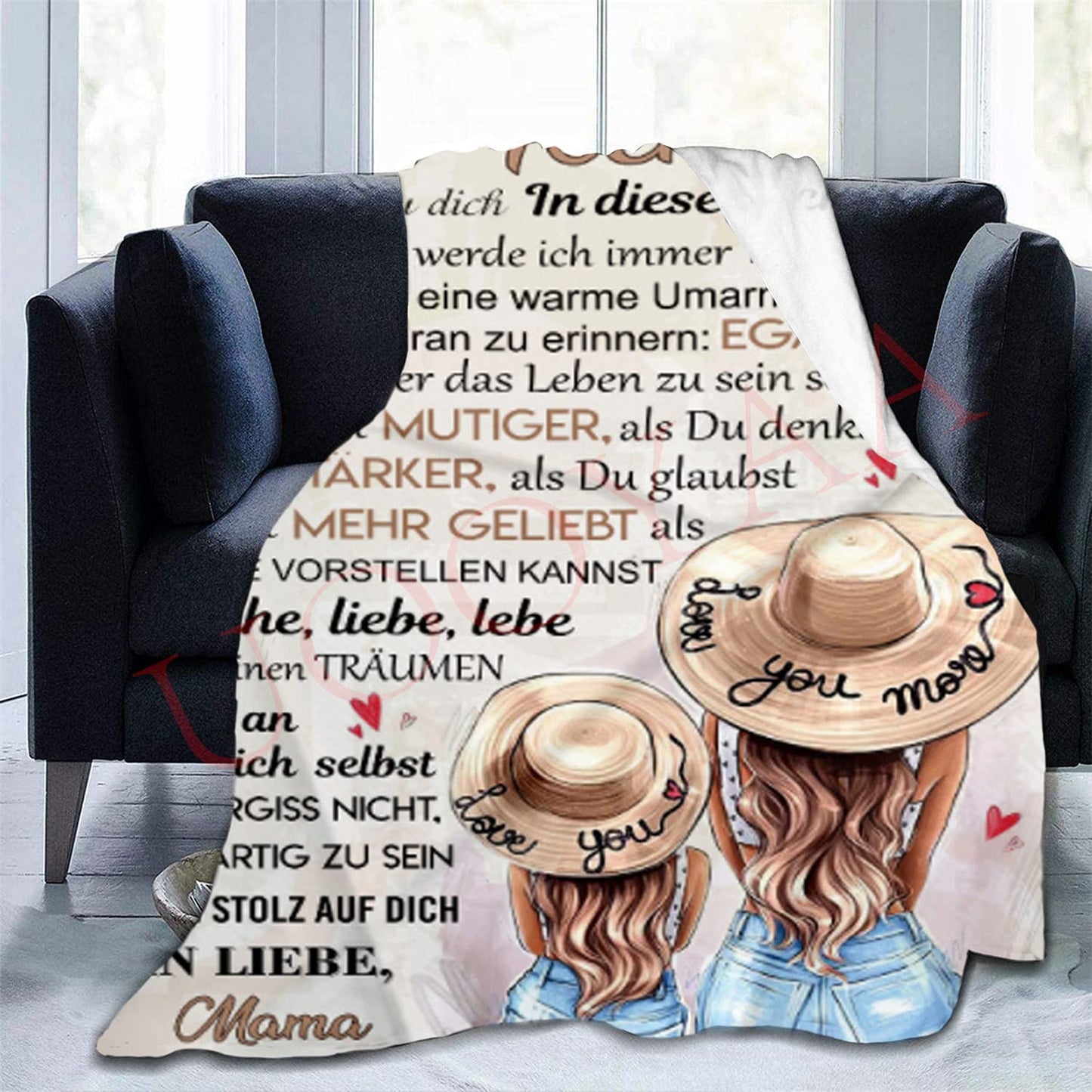 UOOYAA Personalized Blanket, Blanket for My Daughter in German, Mother to Daughter Letter Blanket, Positive Encouragement and Love Daughter Flannel Blanket.