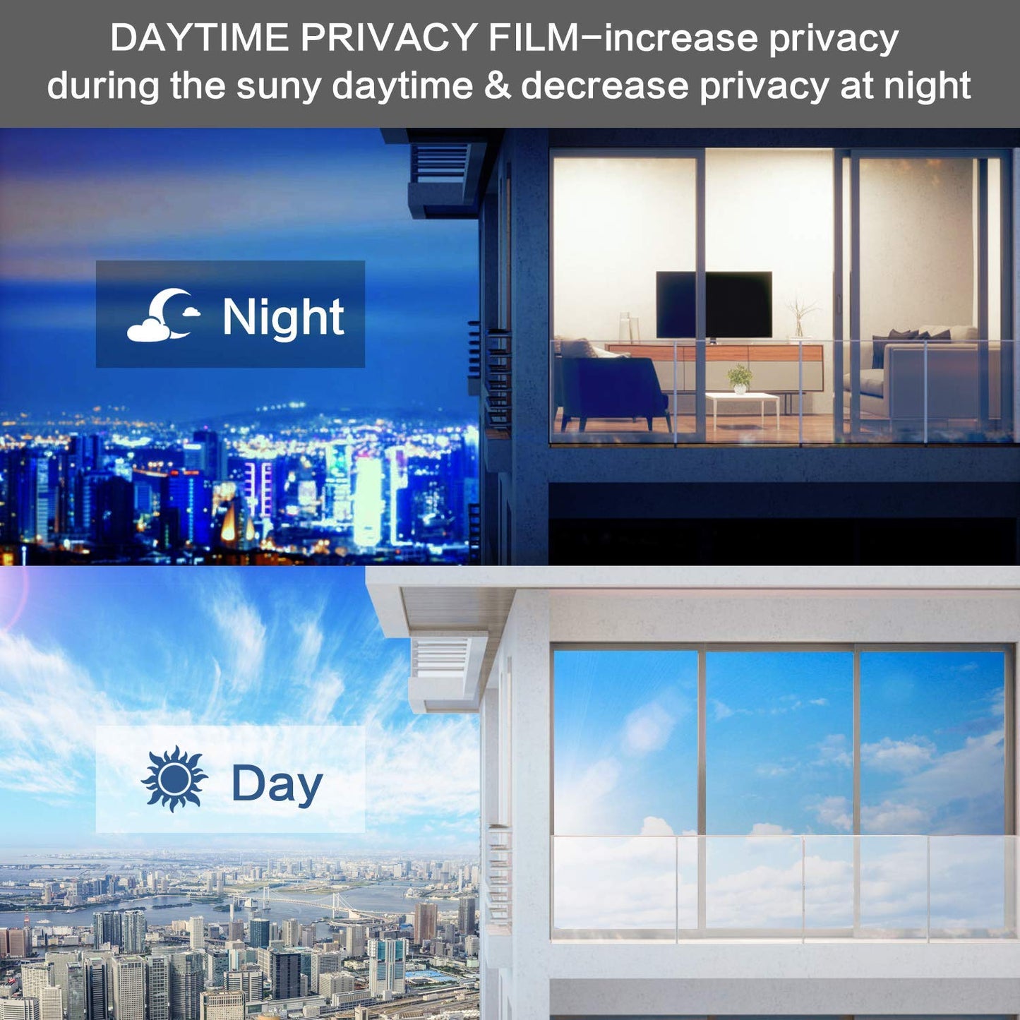 Volcanics Privacy Window Film 60x200cm with installation tools, One-way Window Film Privacy from outside, Silver, Sun Protection Film for Window Interior, Static Cling