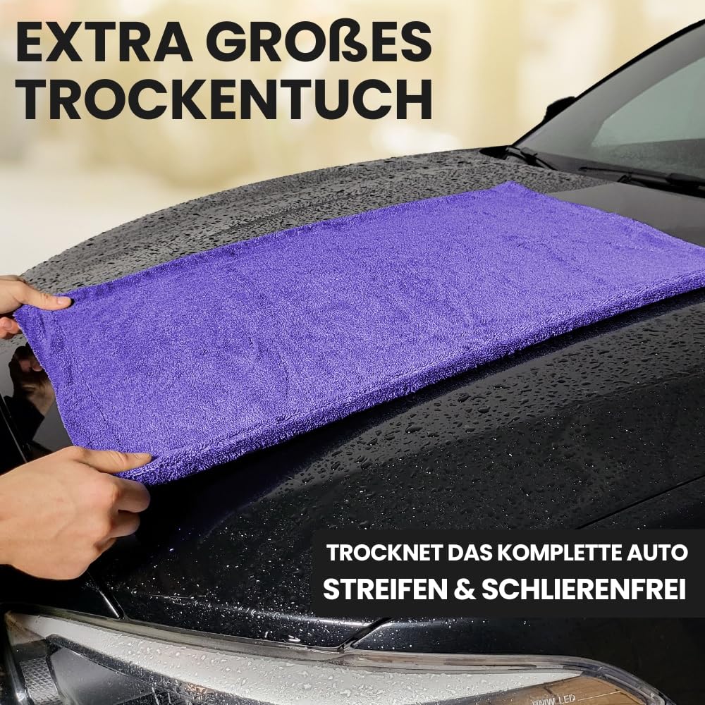 Ivality® Auto Drying Towel XXL 80x50 cm - 1800 GSM Ultra Absorbent Microfiber Towels for Car Care and Motorcycle, Lint-Free, Paint-Safe Twisted Towel Microfiber Towels - Purple