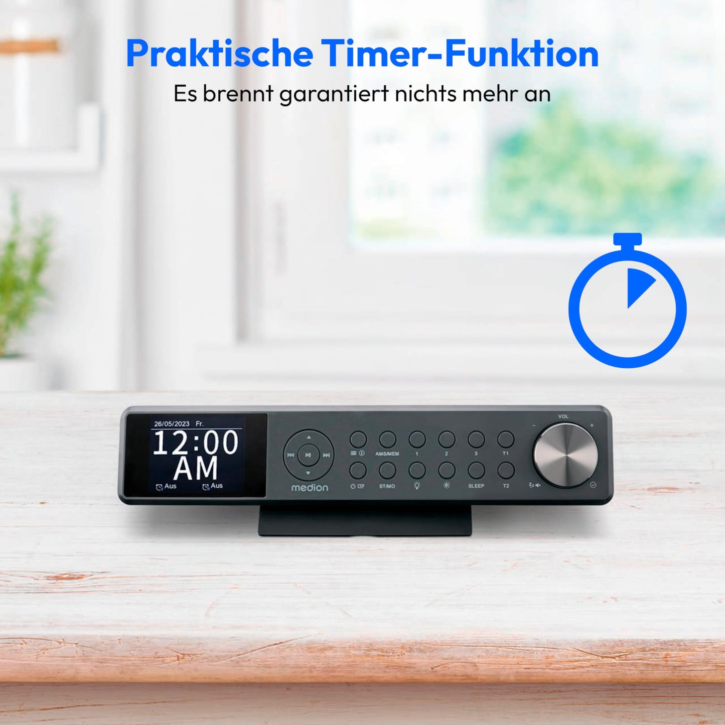 MEDION P66750 Kitchen Under-Cabinet Radio (DAB+ kitchen radio, PLL FM radio, dimmable TFT color display, cooking timer, Bluetooth, LED strip, including mounting material) gray