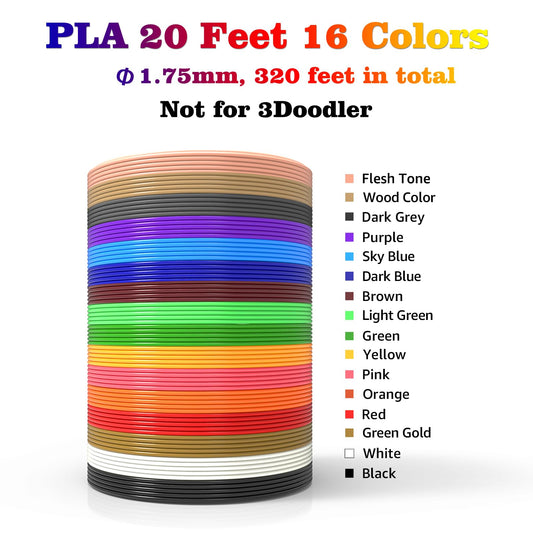 Dikale 3D Printing Pen Filament PLA 1.75mm - 16 Full Colors Set with 6m per color (96m Total) - 250 eBook stencils - Colorful package for creative projects