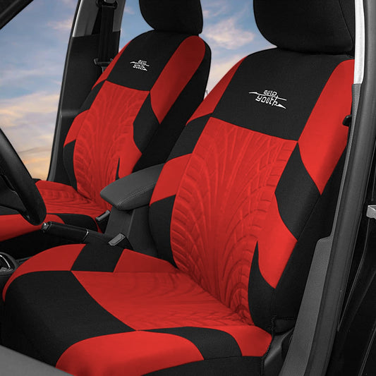 AUTOYOUTH Car Seat Covers Universal Fit Complete Set Car Seat Protectors Tire Tracks Auto Seat Accessories, Red