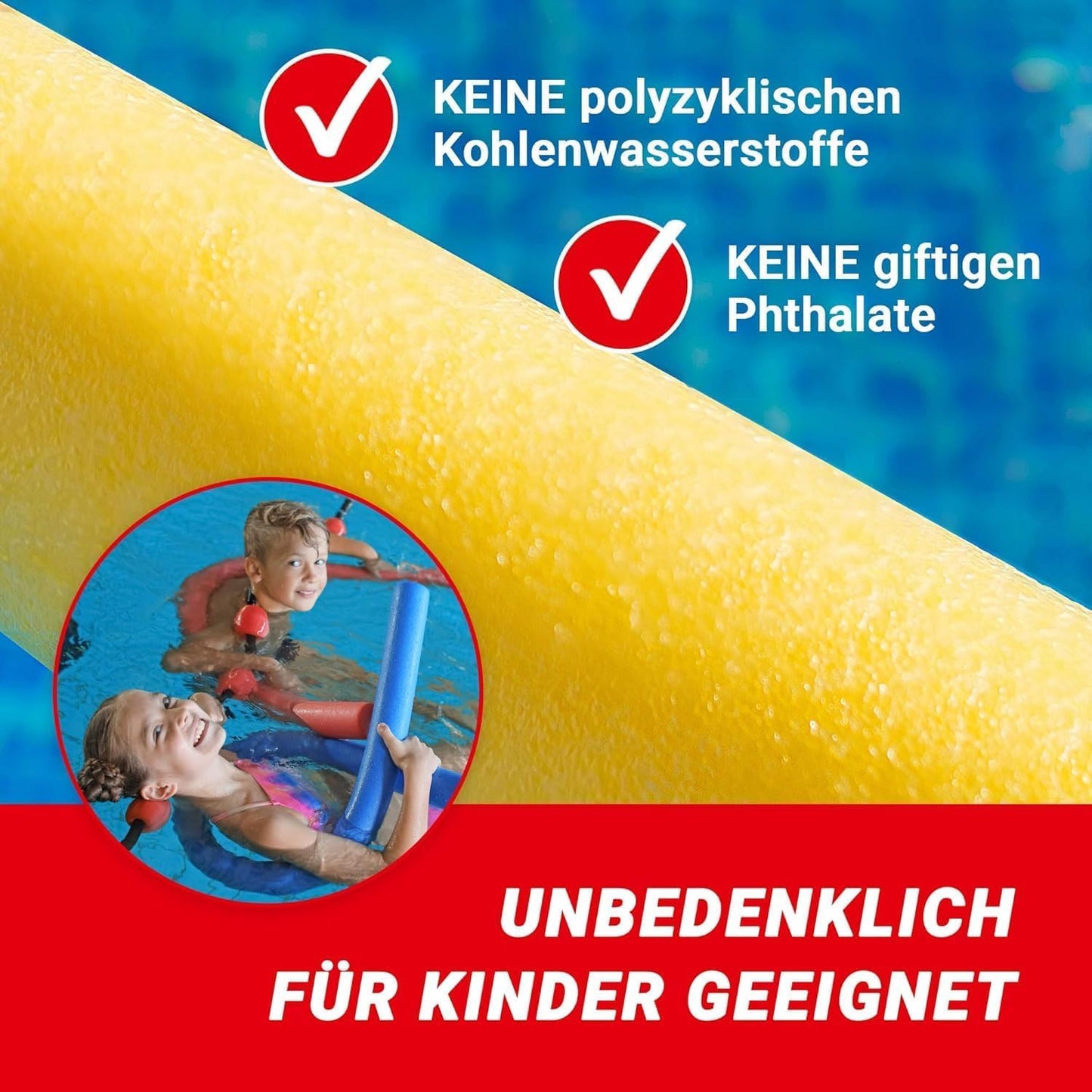 Conipa® - Swim noodles in a set (160 x 7 cm) for kids & adults (made of foam) - Pool noodle & pool toy set for ages 3-10 (Made in Europe) - Pool water noodle & pool noodle (2 x Blue)