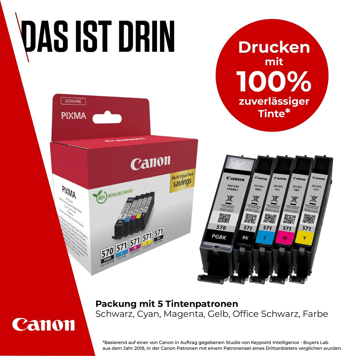 Canon ink cartridges - PGI-570/BK CLI-571 BK C M Y PGBK Original printer cartridges 5-pack (1 x black, 1 x cyan, 1 x magenta, 1 x yellow, 1 x pigment black)