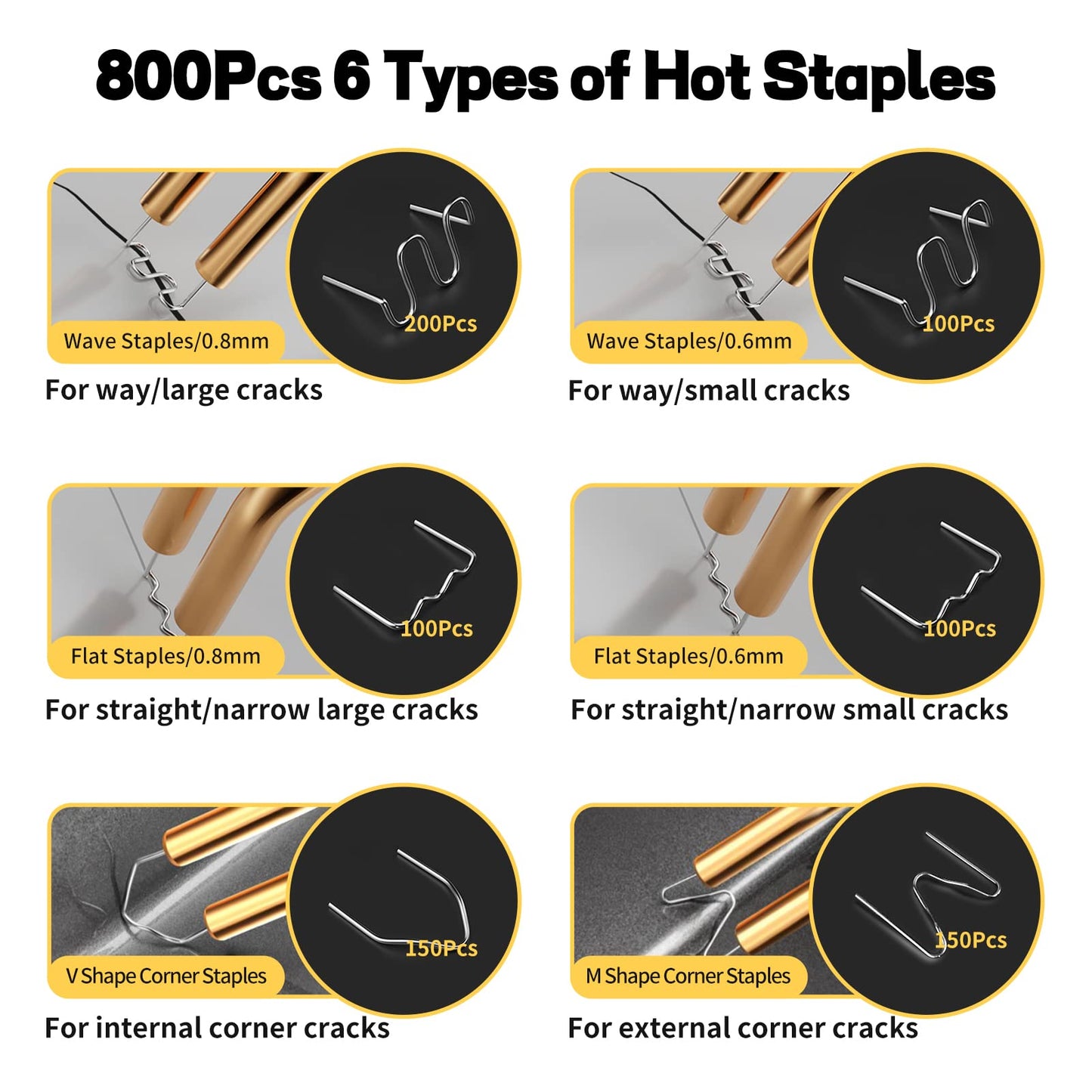 220W Plastic Welding Machine 2 in 1 Bumper Repair Kit Plastic Welding with 800PCS Hot Staples, 2 Thermal Smoothing Head, 40PCS Plastic Welding Rods, Plastic Repair Set for Car (Yellow)