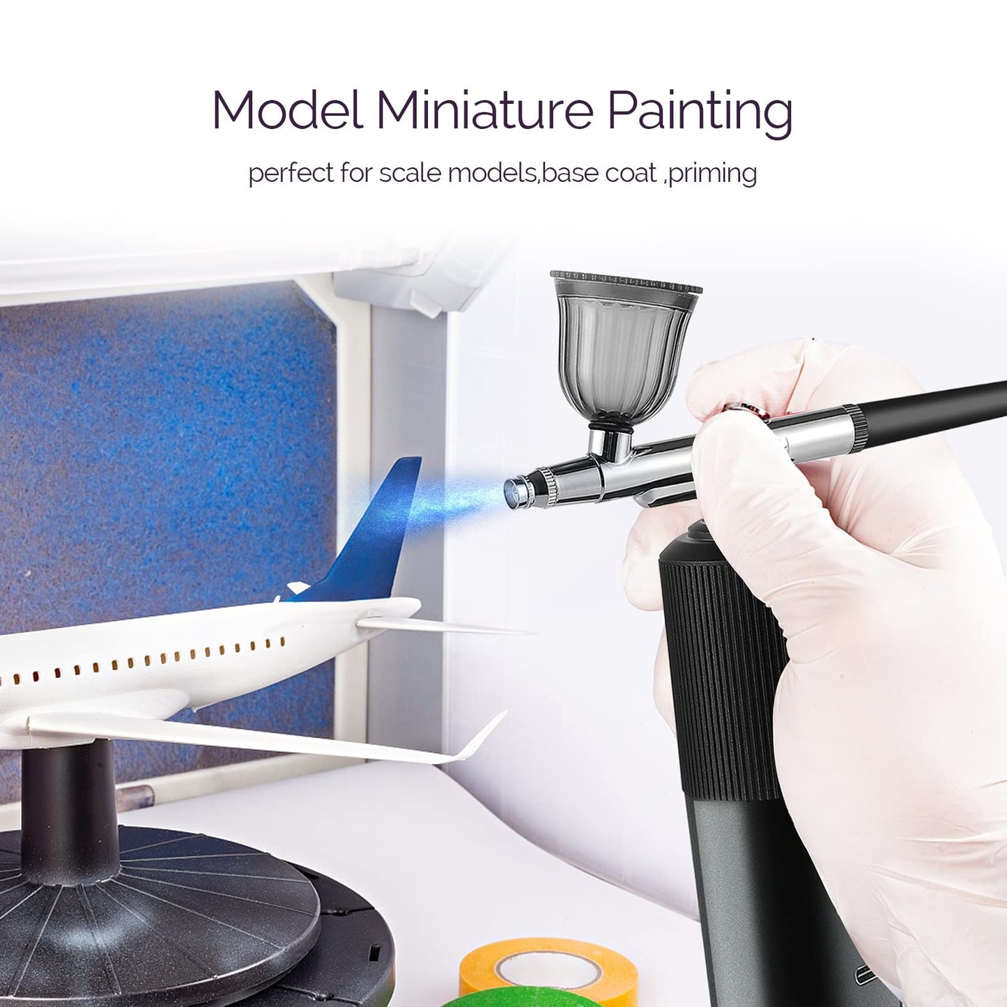 IeBilif Wireless Airbrush Set with Compressor, Portable Air Brush Compressor Set, Rechargeable Airbrush for Nails, Model Painting, Cakes, Makeup (Purple)