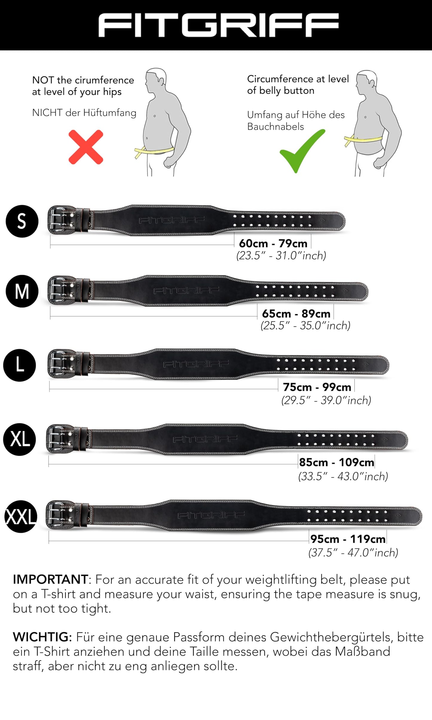 Fitgriff® Classic Weightlifting Belt - 100% Leather - for Men and Women - Belt for Bodybuilding, Strength Training, Weightlifting - Classic Leather Weightlifting Belt (Black, 4 inch, M)