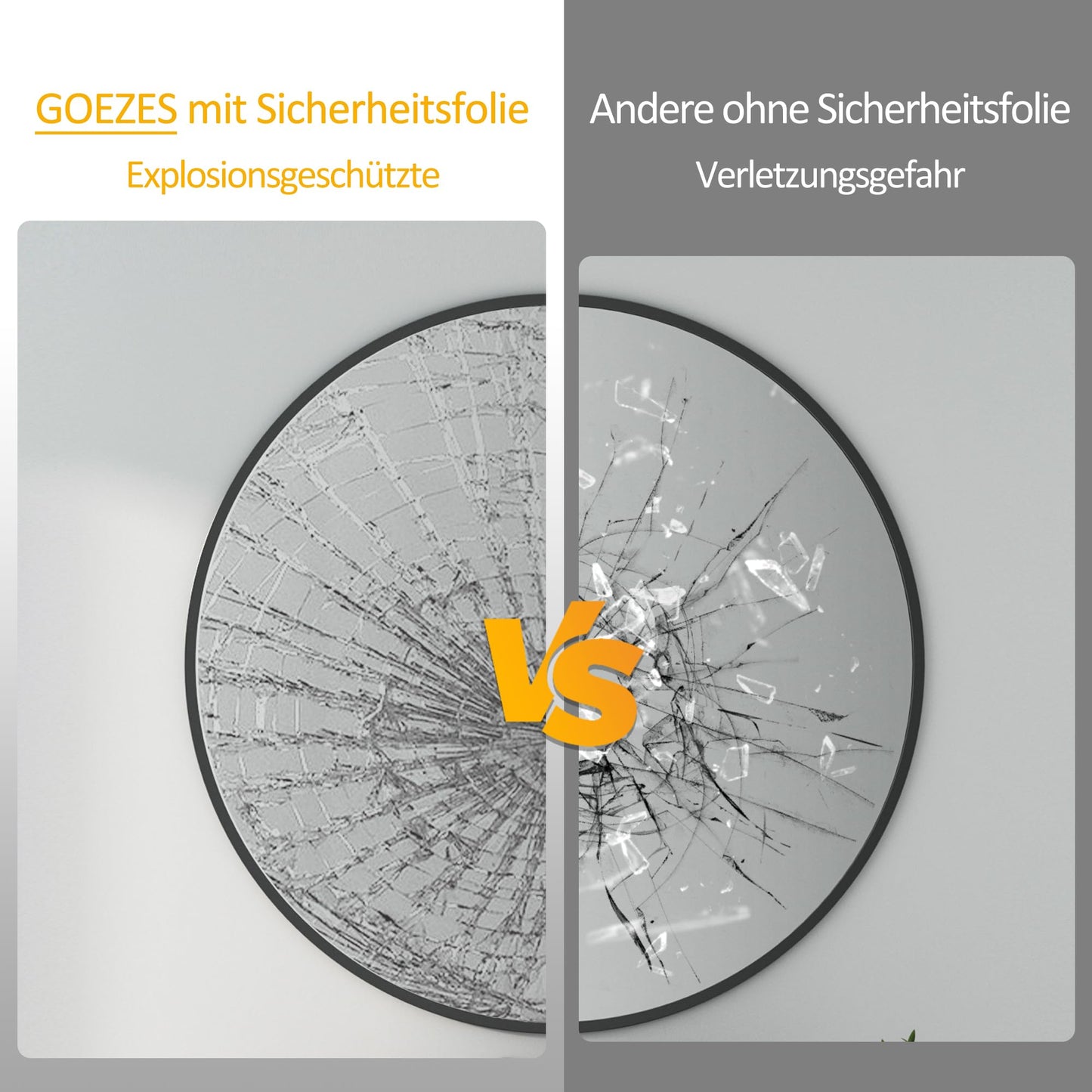 Goeze's Round Mirror Black 50cm Round Bathroom Mirror Black Metal Frame Mirror Decorative Bathroom Wall Mirror for Bathroom, Living Room, Guest Toilet