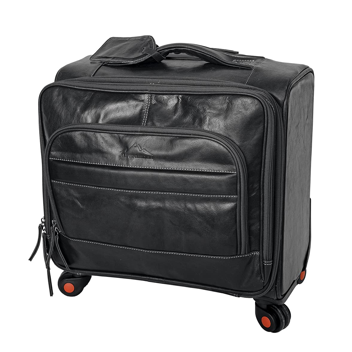 Alpenleder Trolley - Model: Airport (Handmade) - Sustainable organic leather from local farming | Trolley carry-on, rolling briefcase XL *Ethically Made* (40x35x30cm, Ebony)