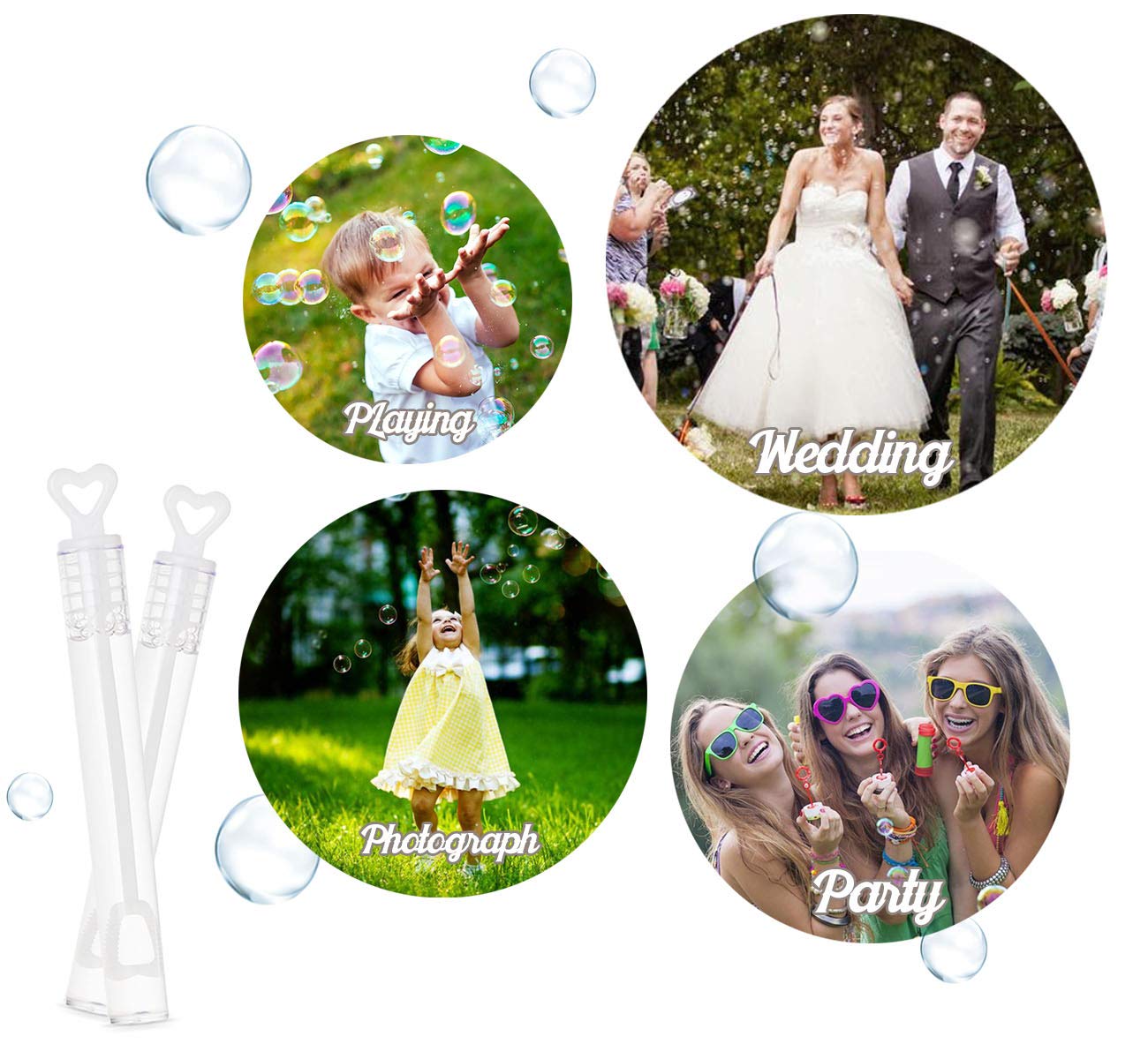 Sweetlove 100 Pieces Wedding Bubbles Filled with Heart Handle for Wedding and Birthday Parties, Stain-Free.