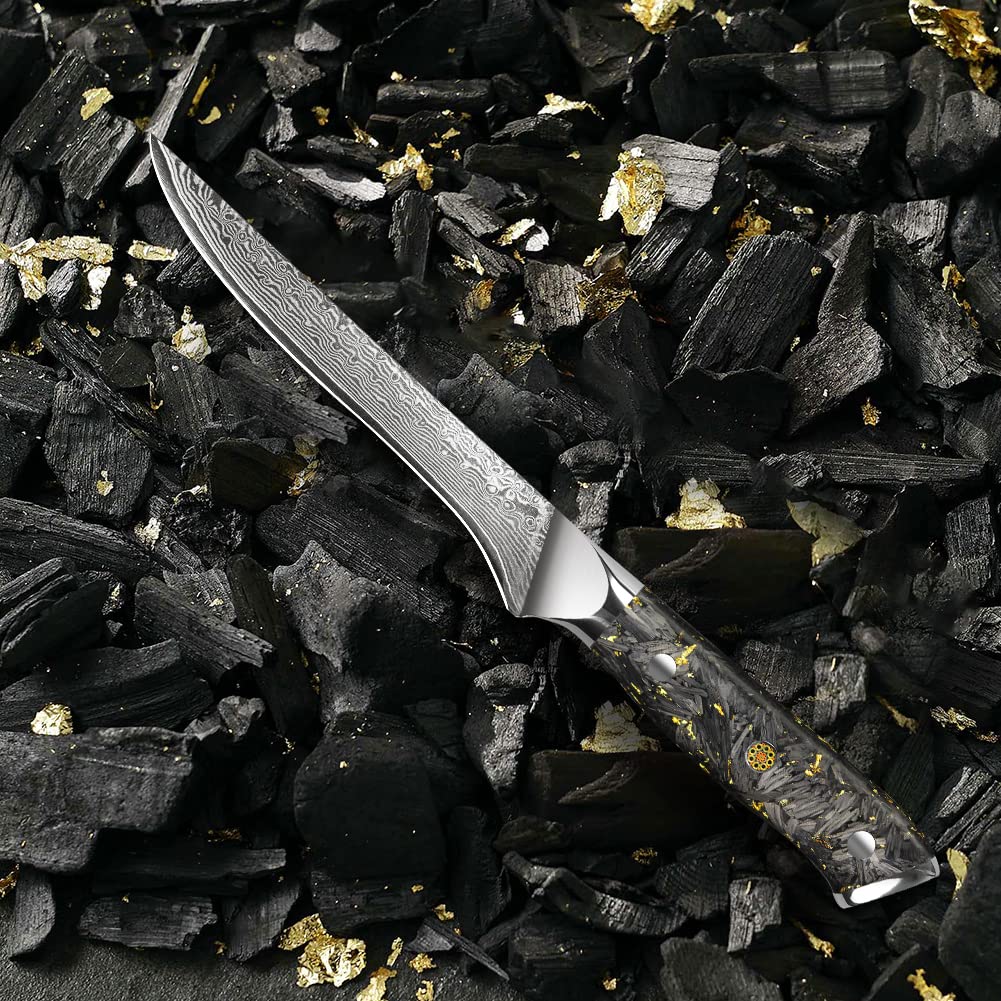 Home Safety Damascus Boning Knife - Damascus Fillet Knife I Extra Sharp 5.7" Blade Made of 67 Layers VG-10 Damascus Steel I Hand-Forged Fish Knife, Gift Box