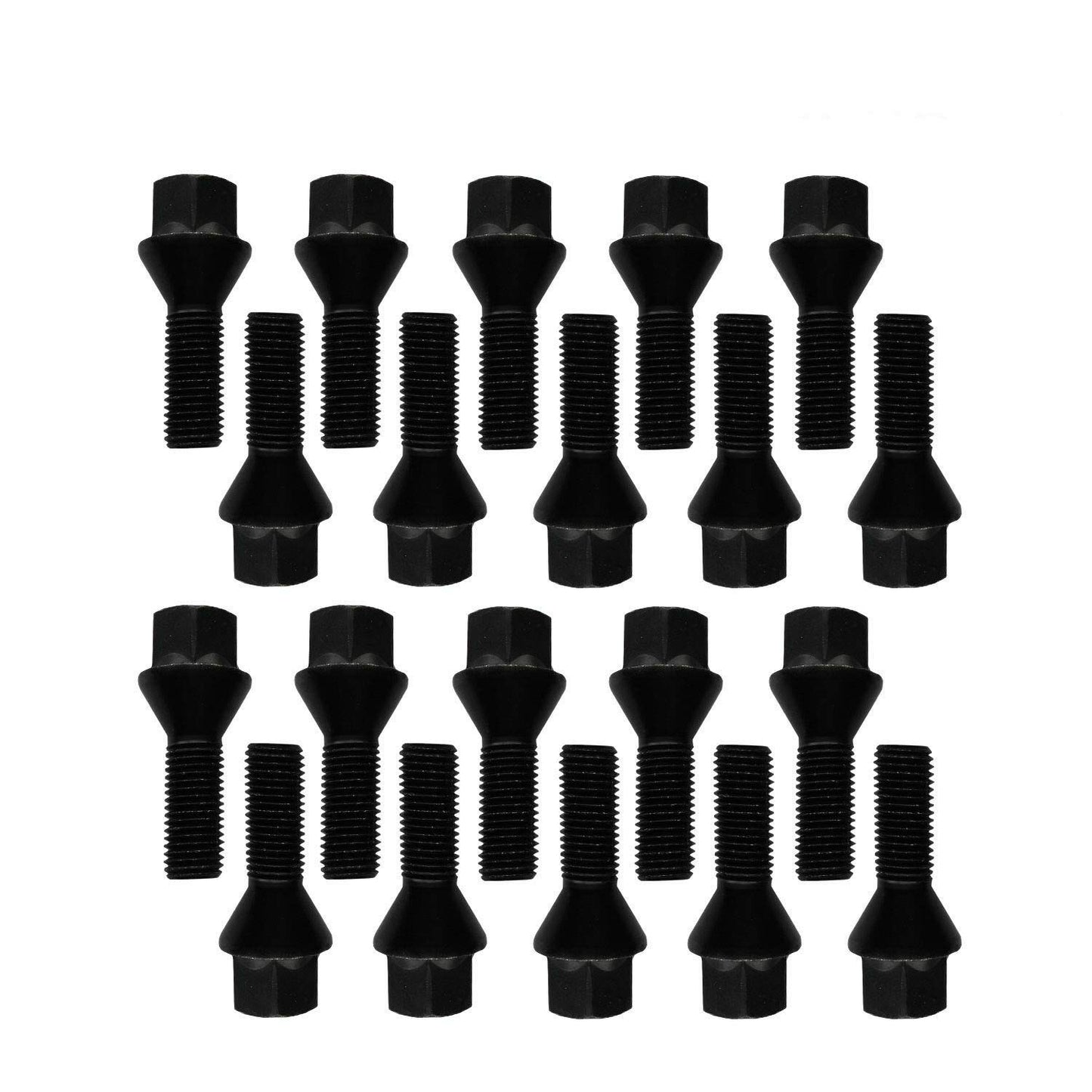 20 wheel bolts cone seat black M14x1.5 28mm