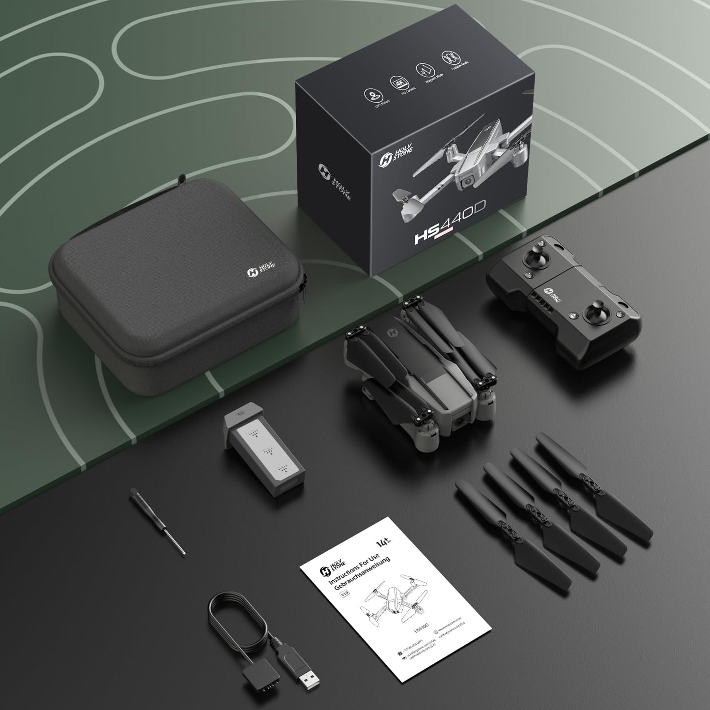 Holy Stone HS440D GPS drone with 4K camera for beginners, 1 battery for 20 min flight time, Follow Me, Auto Return, 5G FPV transmission, RC foldable drone set under 249g professional for adults.