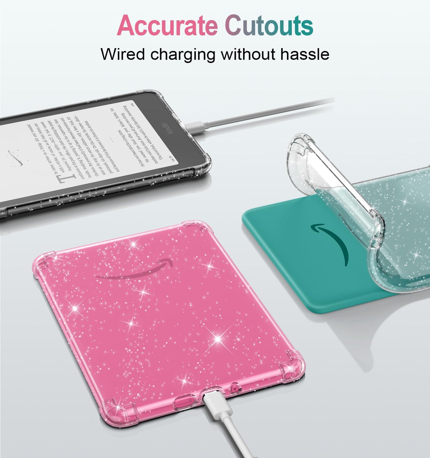 MoKo case for 7" Kindle Paperwhite(12th Gen) 2024 and Kindle Colorsoft Signature Edition (1st Gen), Ultra-thin Soft TPU Clear Back Case Transparent, Clear Glitter