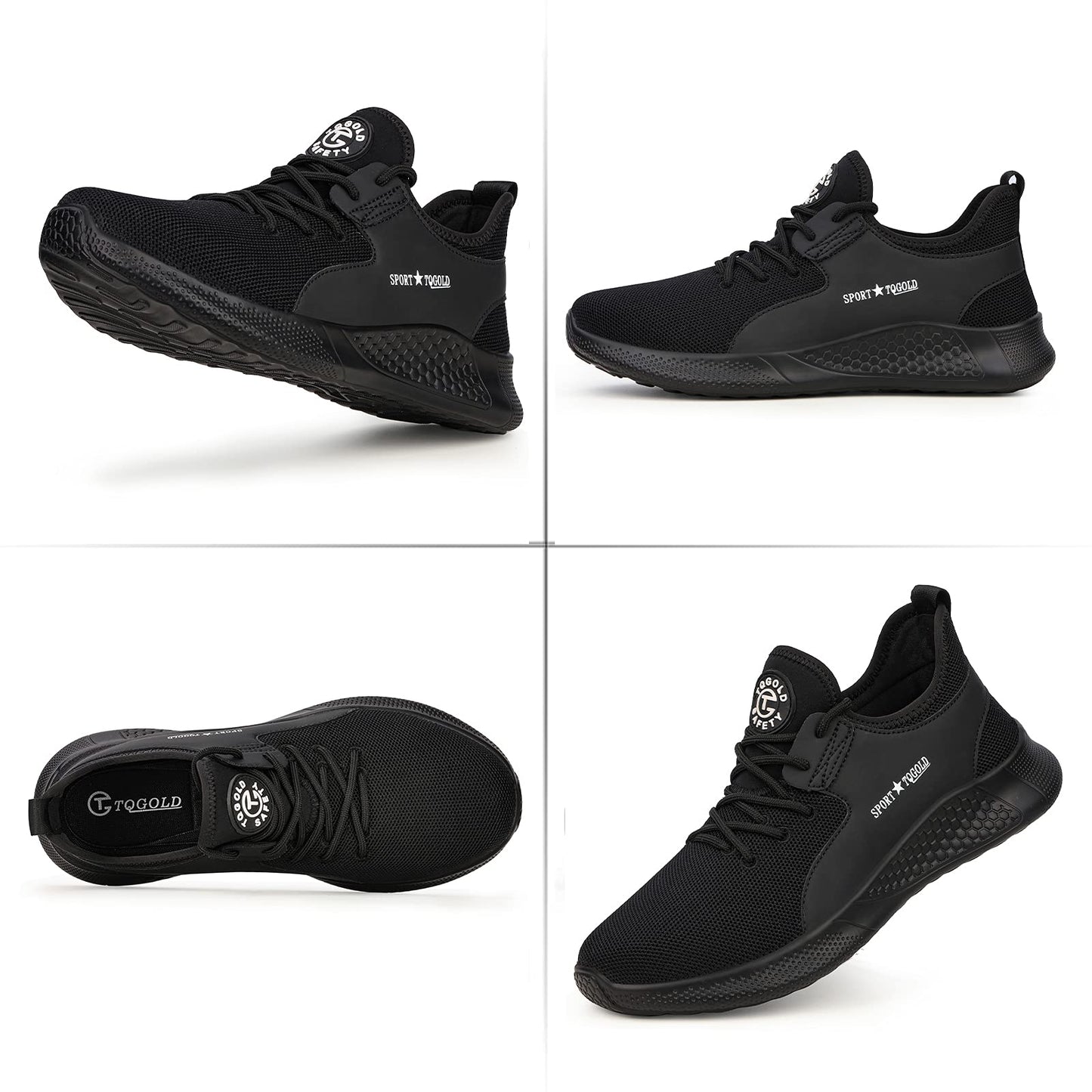 AONETIGER safety shoes for men and women. Lightweight work shoes with steel toe. Breathable, anti-slip sports protective shoes. Sneakers in size 40, black.