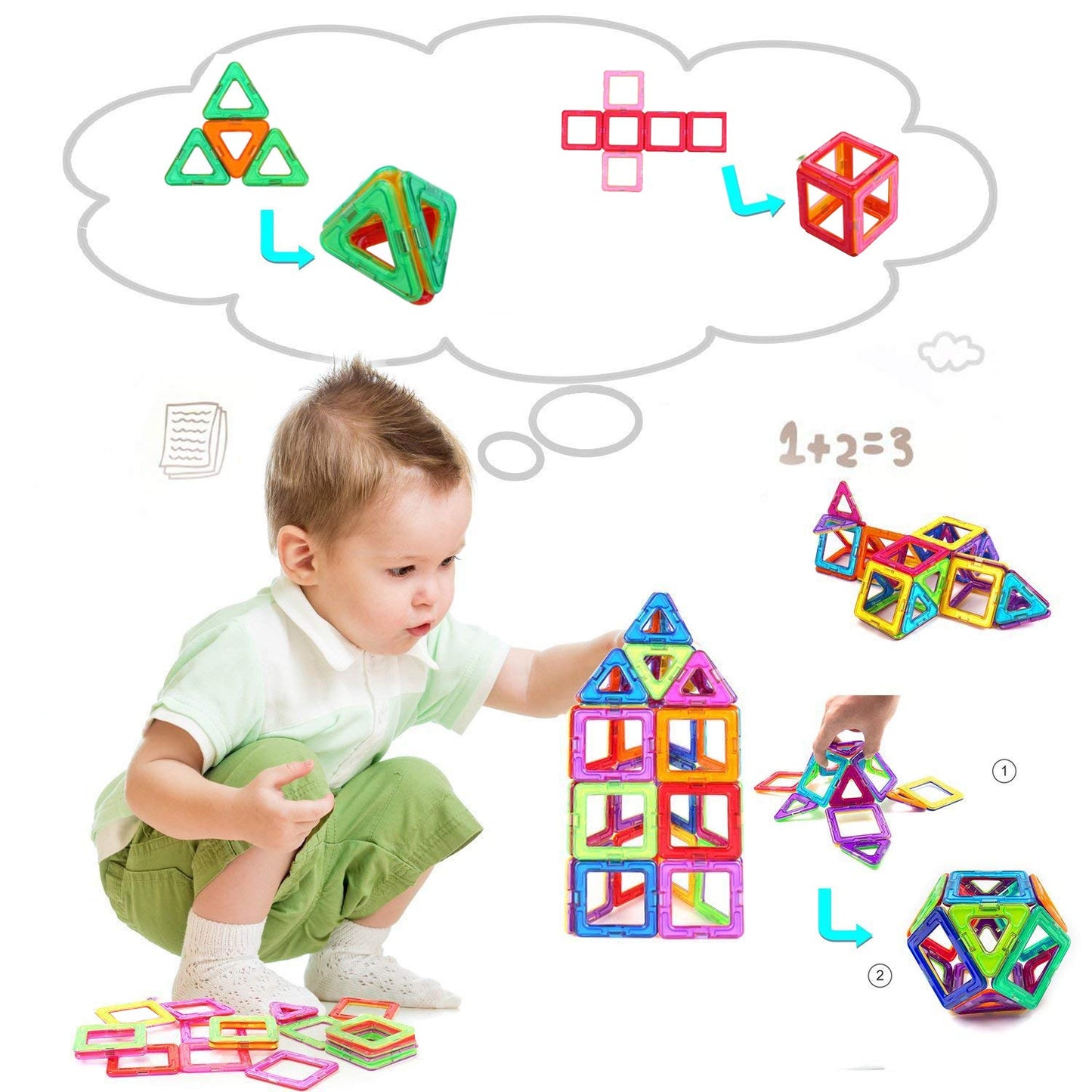 CONDIS Magnetic Building Blocks 42 Pieces, Magnetic STEM Building Set, creative educational toy for Montessori preschool learning for boys and girls aged 3 years and up.