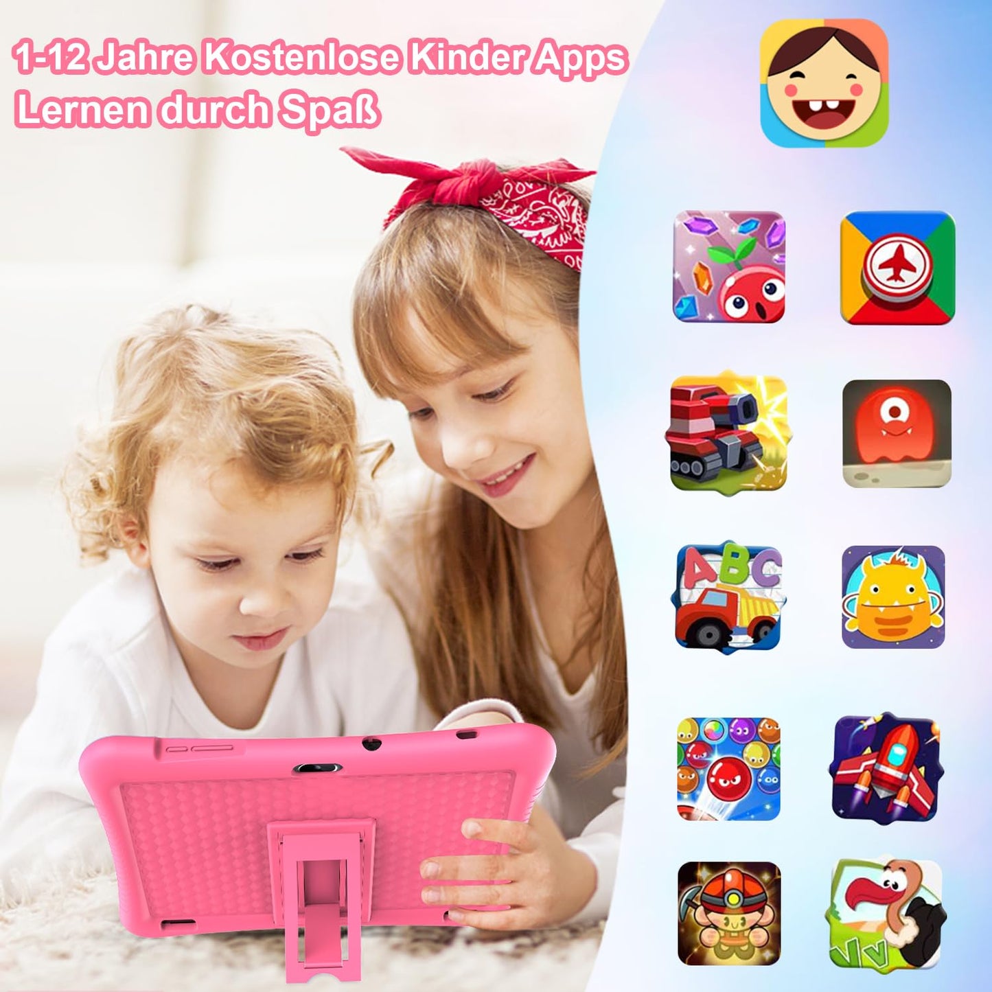 Semeakoko Kids Tablet 10 Inch Android 13, Kids Tablet Quad Core Processor 1.6GHz, 3GB RAM/32GB ROM(256GB TF), 1280x800 HD Display, 6000mAh, WiFi, Bluetooth, Dual Camera, Parental Control (Pink)