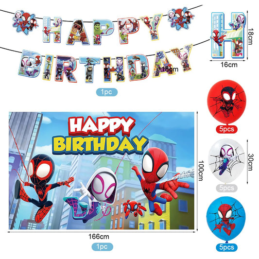 Birthday decoration Spider, decoration birthday kids, Spider superhero birthday set boys, balloon set with tablecloth and backdrop, birthday decorations for themed parties.