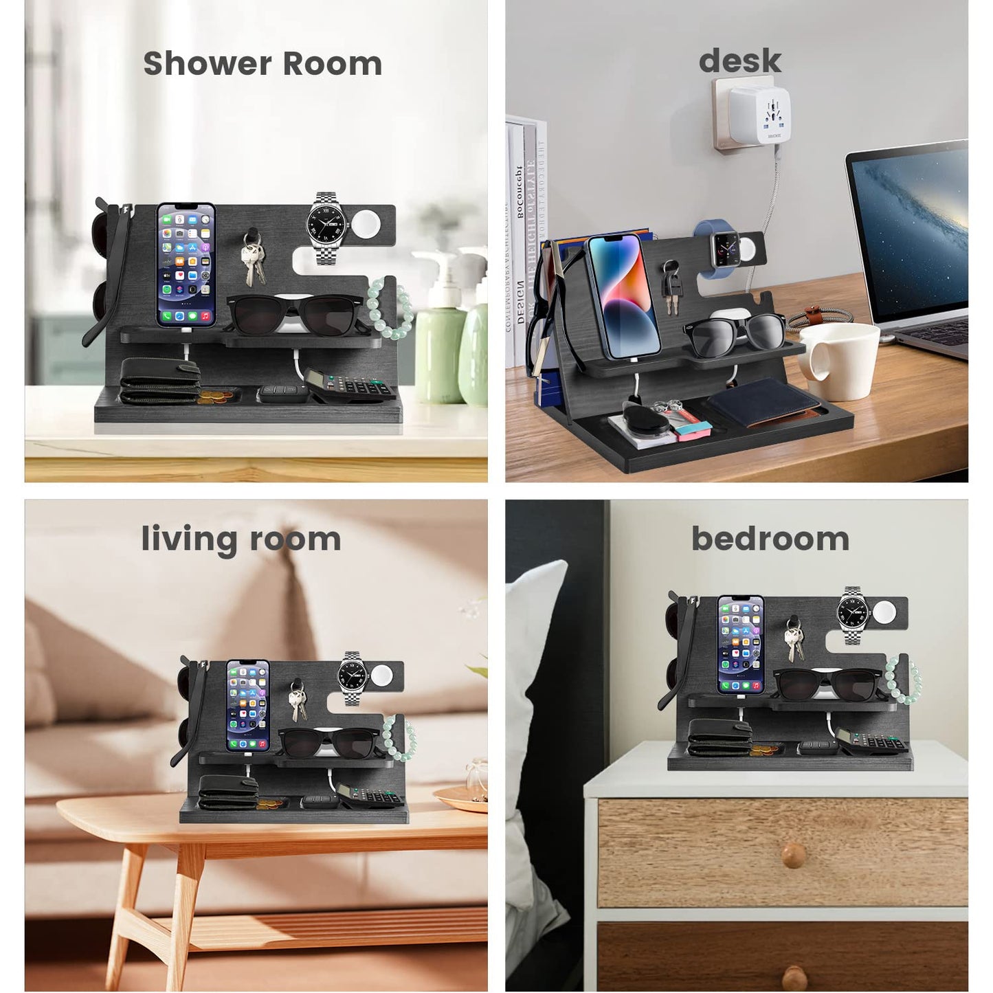 Gifts for Men Nightstand Organizer Wood Phone Docking Station Gift for Dad Birthday Gift for Men Phone Docking Station Wood Phone & Key Organizer Gift Man Christmas