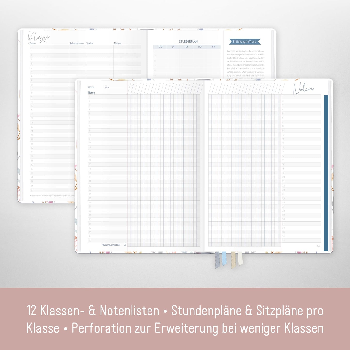 Häfft® Teacher Planner 2025/2026 A5 + "Sweet Flowers" Hardcover teacher planner/school year planner with 236 pages, stickers, and more - sustainable & environmentally friendly.