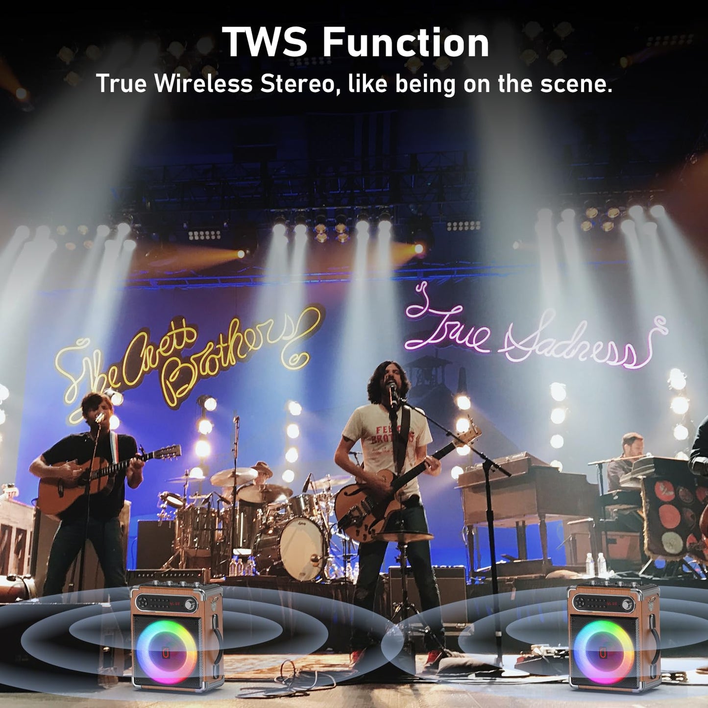 JYX Karaoke system with 2 wireless microphones, Portable PA system Karaoke speaker with adjustable treble/bass and LED lights, Supports TWS, USB/TF/FM radio, Recording function, Perfect for parties, indoors, and outdoors.