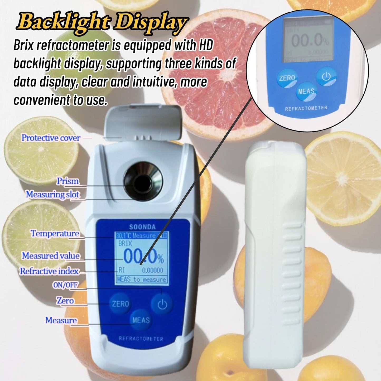 Digital Brix refractometer, Brix tester 0-55% Easy to use, sensitive reaction for juice to measure the sugar content of beverages.
