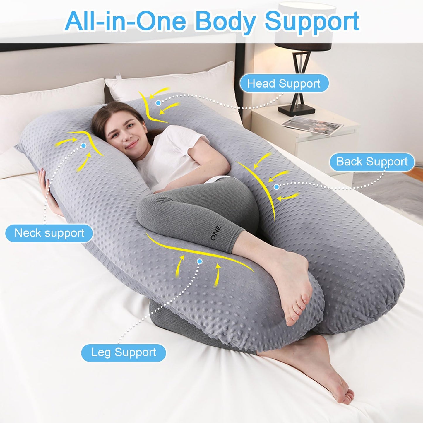SHANNA Pregnancy Pillow U-Shape Side Sleeper Pillow Nursing Pillow Feeding Pillow with Minky Dot Cover, Large Support Pillow, Comfort Pillow for Adults, Body Pillow for Sleeping and Motherhood.