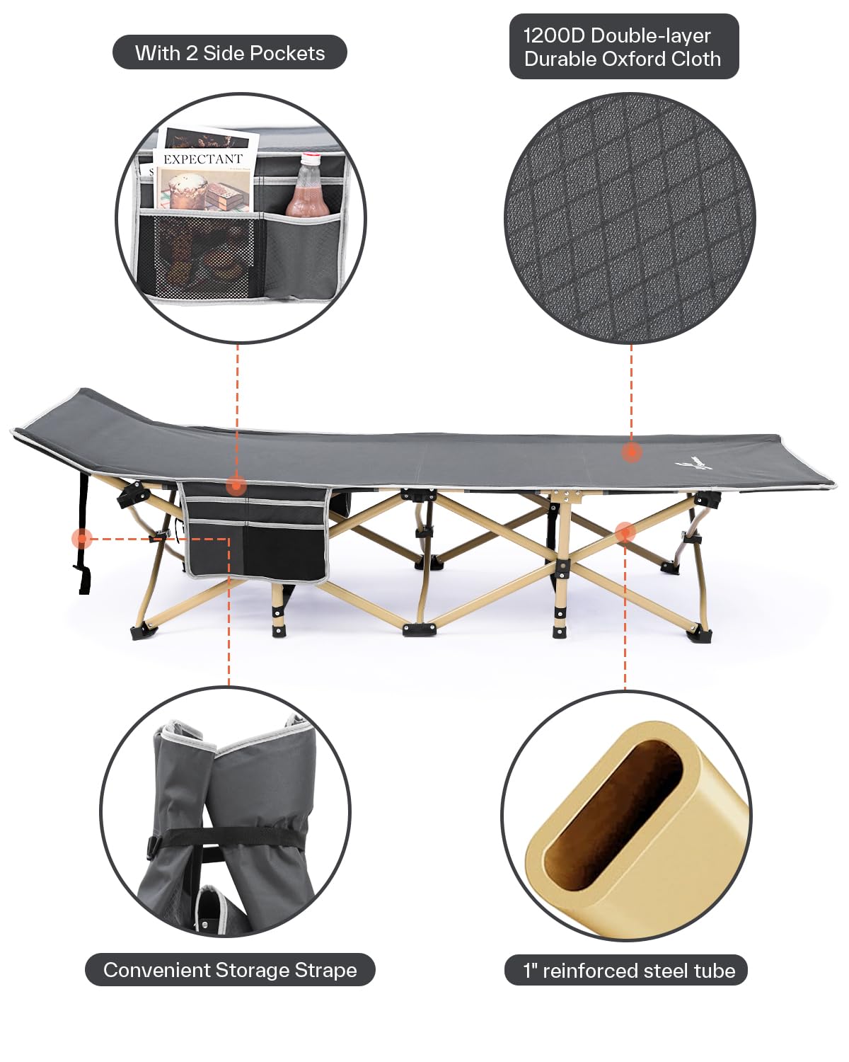 Sportneer folding camp bed with pad, 188X71cm, 204KG Camping bed set foldable XXL with collapsible mattress for adults, outdoor, garden, camping, travel, indoor