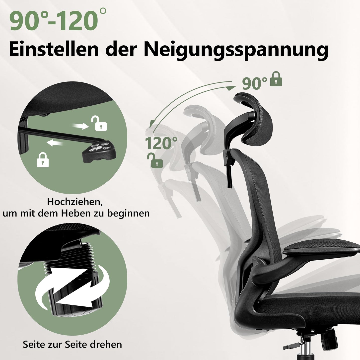 FelixKing Ergonomic Office Chair, Computer Chair, Adjustable Lumbar Support, 3D Headrest and Folding Armrests, Breathable Mesh Backrest, 300 lbs (Black)