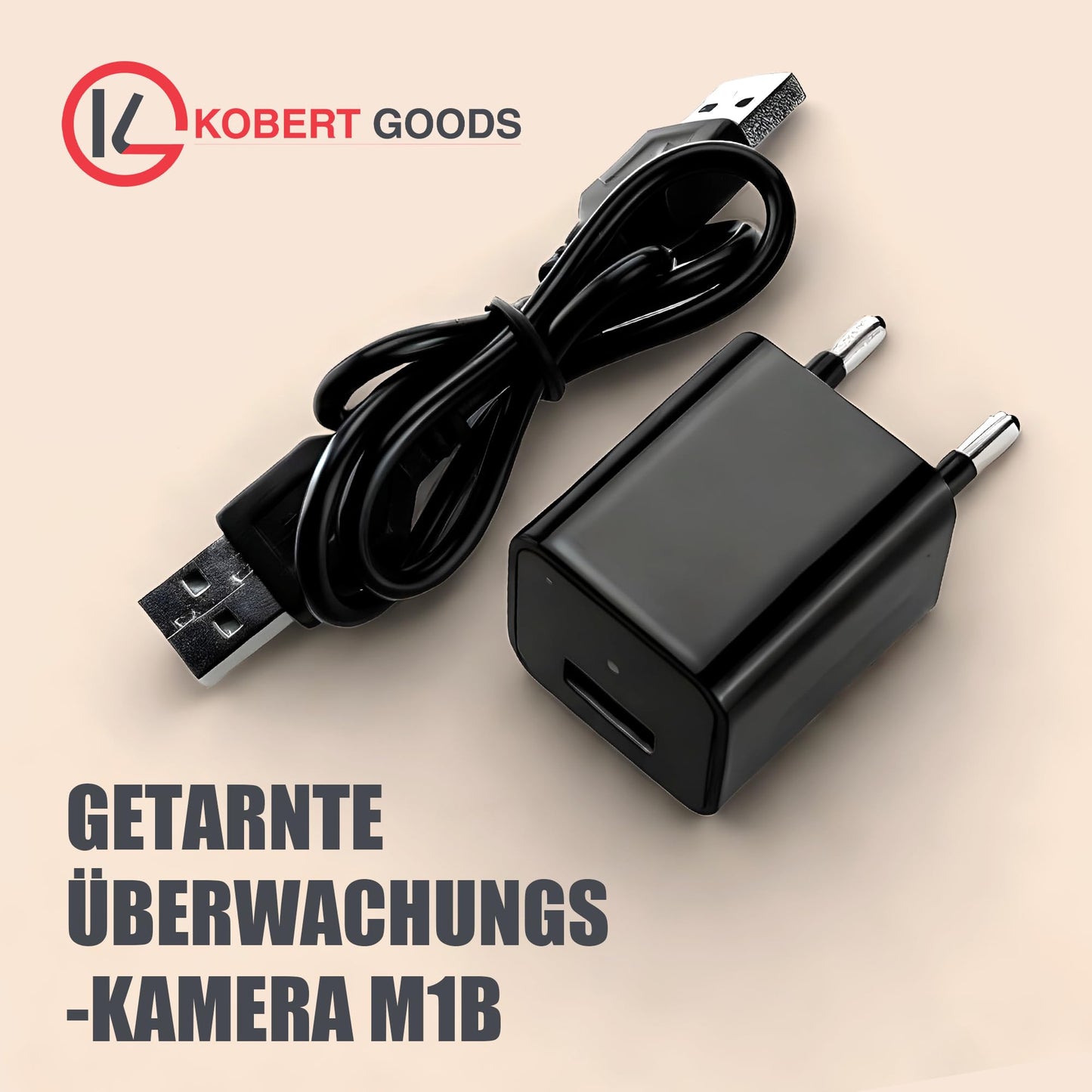 Kobert-Goods spy camera, functional charger with hidden camera M1B, for video and audio recording, Full HD 1080P, with motion detection.