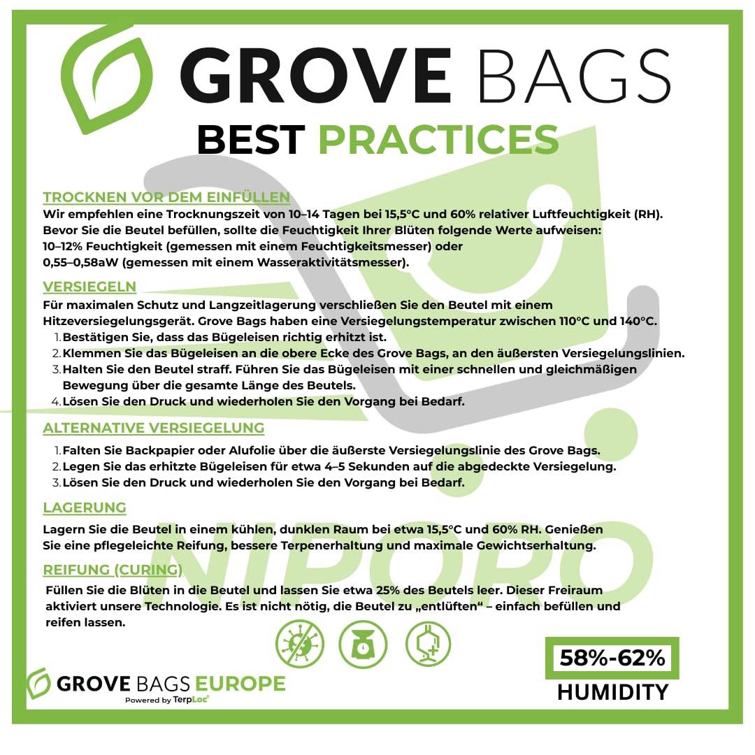 10 pieces for 15g Glassless Terploc Grove Bags incl.1 Hygrometer Heat-sealed and zip bags Moisture control Weed Humidor Bags with relative humidity between 58 and 62% (10, 15 grams)