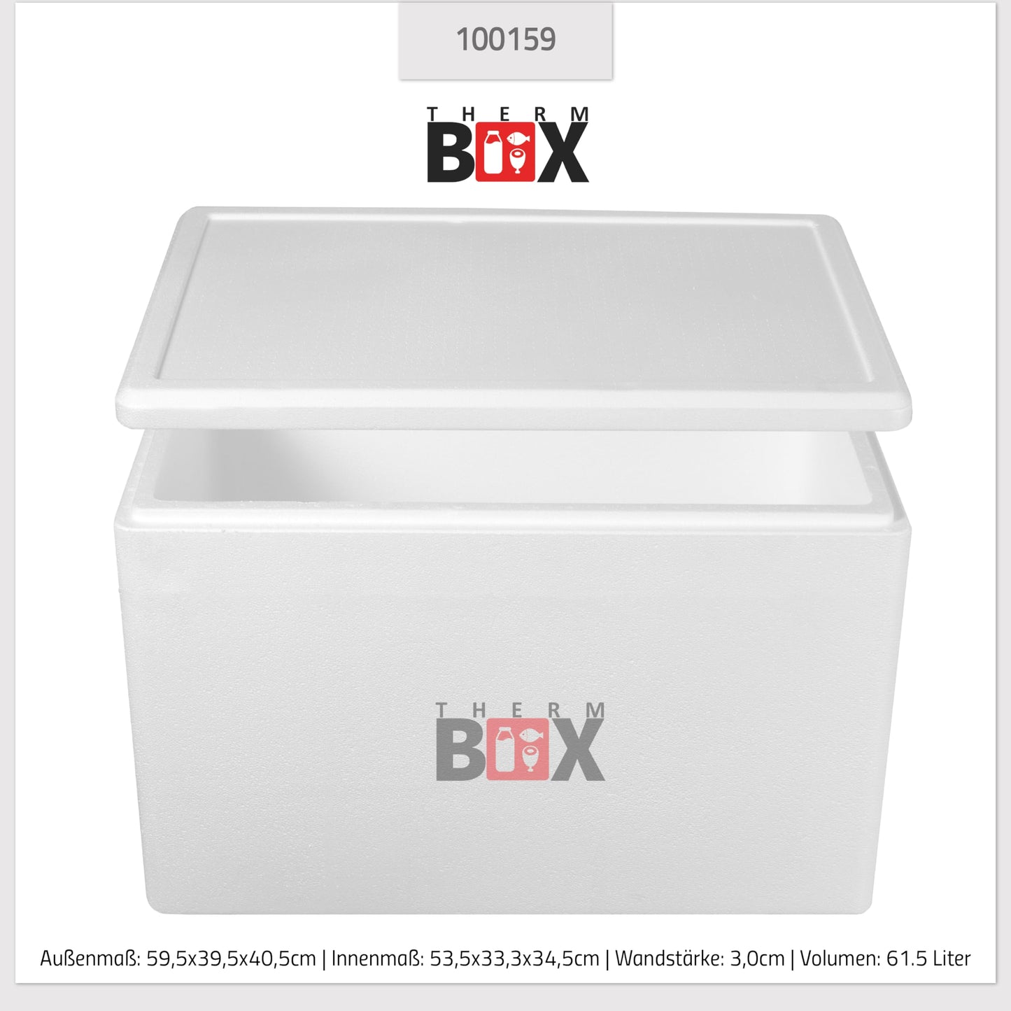 THERM-BOX Styrofoam box 61W Inside: 53x33x34cm Wall: 3cm Volume: 61.5L Insulated box Cooler box Warm-keeping box Reusable