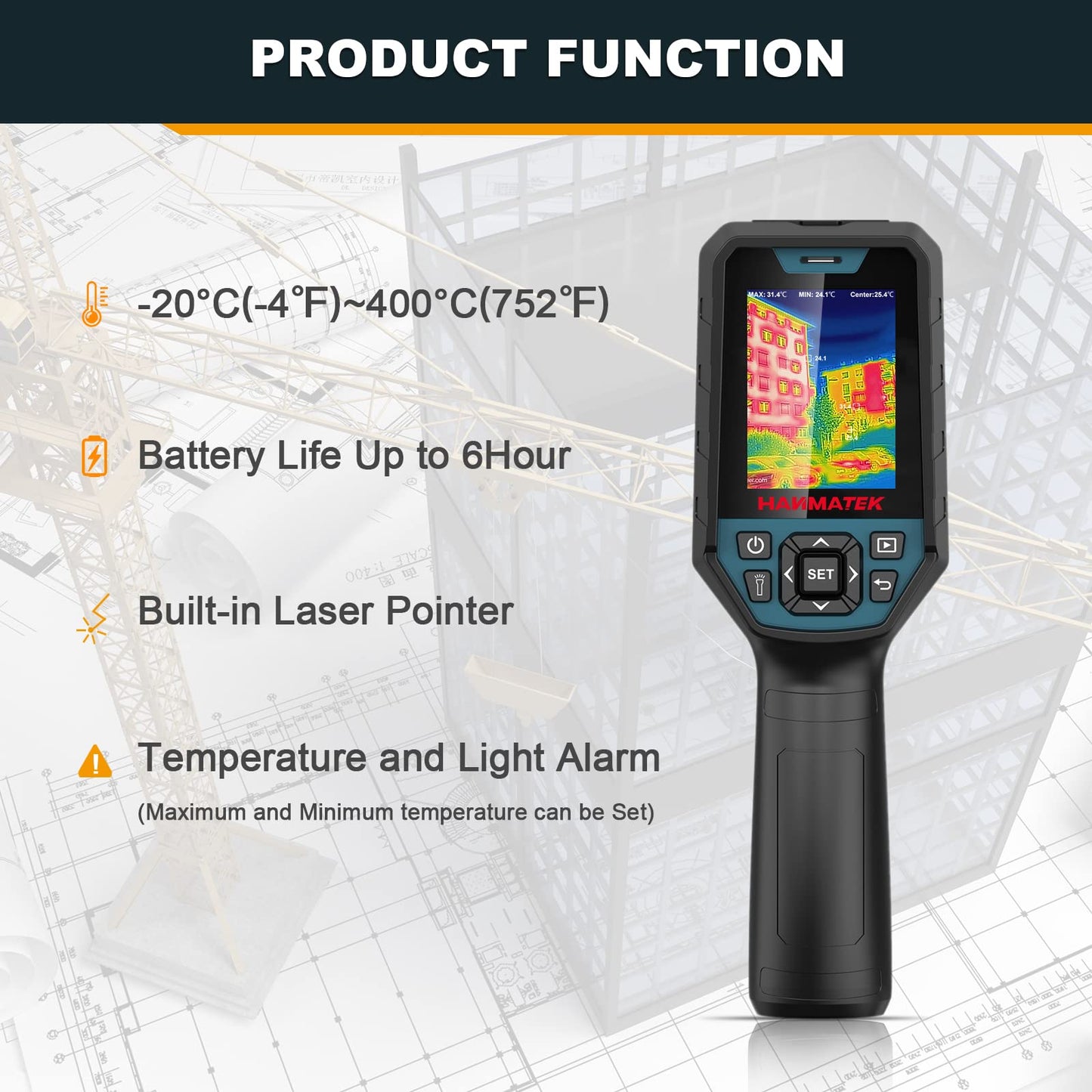 Infrared thermal imaging camera HANMATEK Ti120, resolution of 120 x 90 pixels, temperature range -20°C to +400°C, Professional thermal imaging camera ± 2% accuracy of the measurement value.