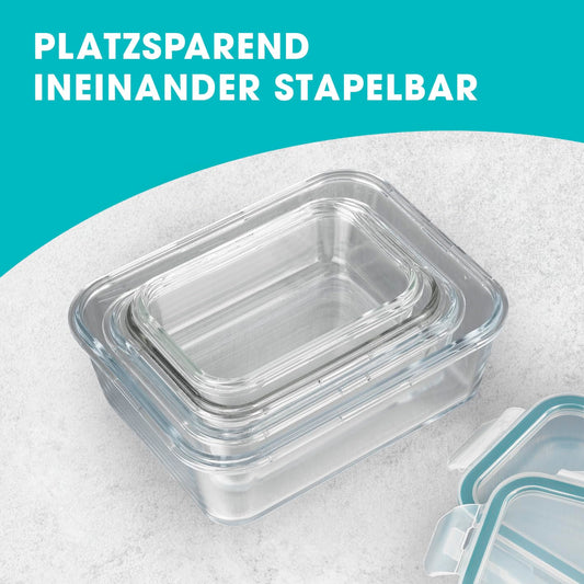 GOURMETmaxx Glass Storage Containers Klick-it 8-piece set | Perfect for sandwiches or meal prep | Dishwasher, microwave, and freezer safe | Storage box with lid