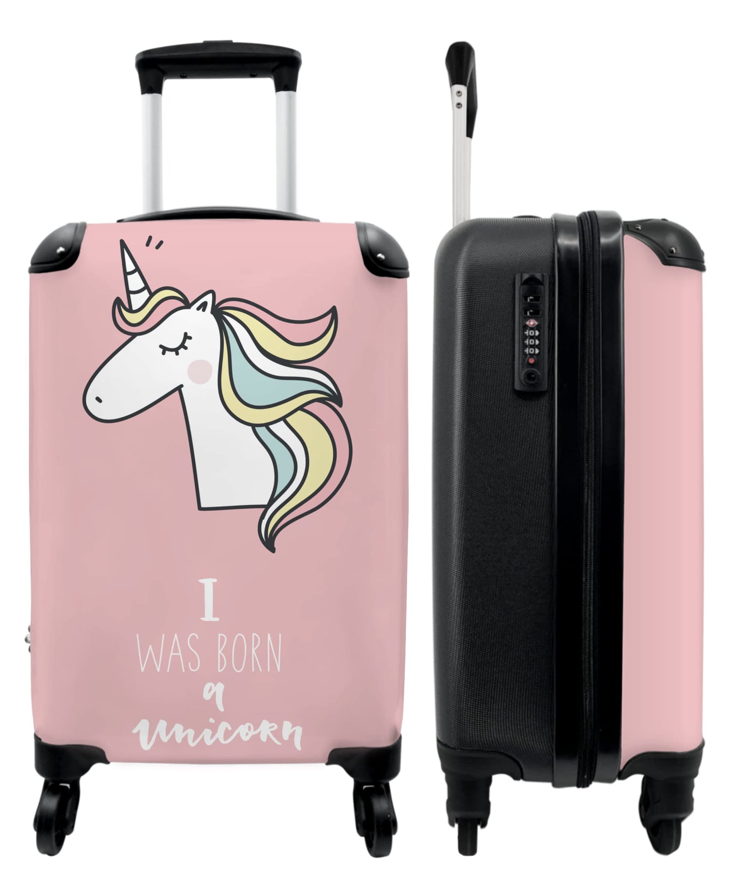 NoBoringSuitcases.com® Carry-On Suitcase for Kids - Girls' Suitcase, Travel Suitcase for Kids, Lightweight, 4 Wheels, with Unicorn Design, Combination Lock, UV-Resistant, 55cm-35cm-20cm