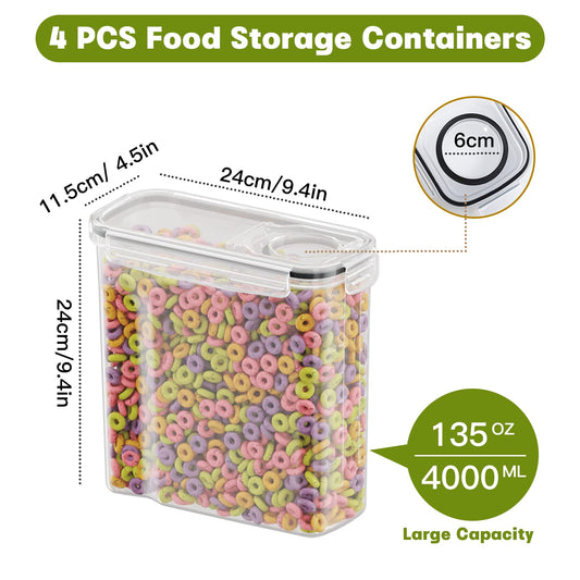 Without 4L Food Storage Containers Airtight 4-Pack, Kitchen Storage Box with Plastic Lid, Food Canisters for Cereal, Flour, Granola