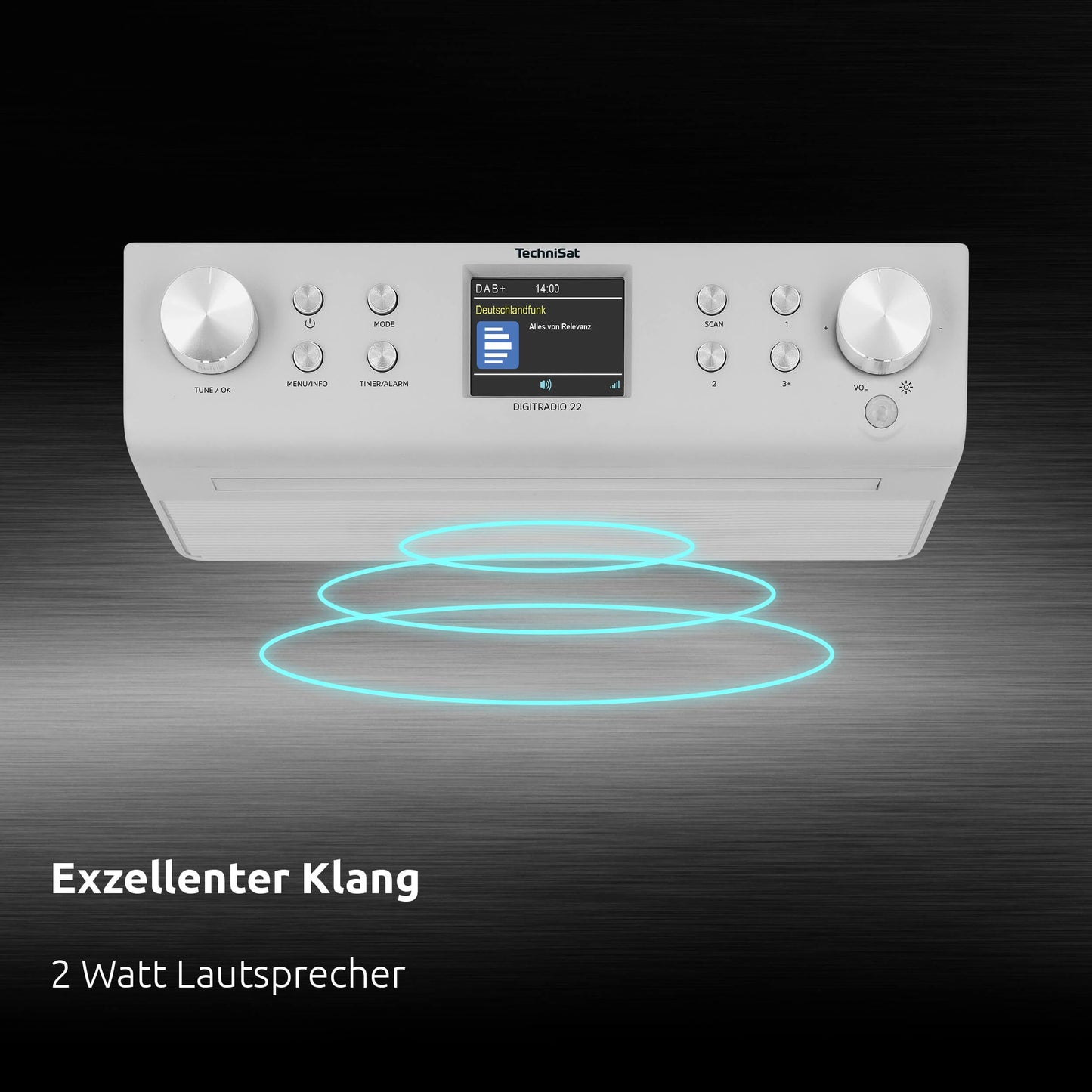 TechniSat DIGITRADIO 22 - Kitchen radio with motion sensor (under-cabinet radio incl. mounting plate, DAB+, FM, 2" color display, LED light, preset memory, alarm clock, 2 watts) Silver