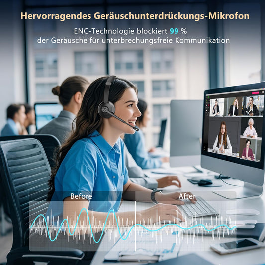 Ebay Bluetooth headset with microphone, wireless headset with charging station & USB dongle, wireless with microphone noise cancellation & mute for computer/meeting/zoom/office/home office