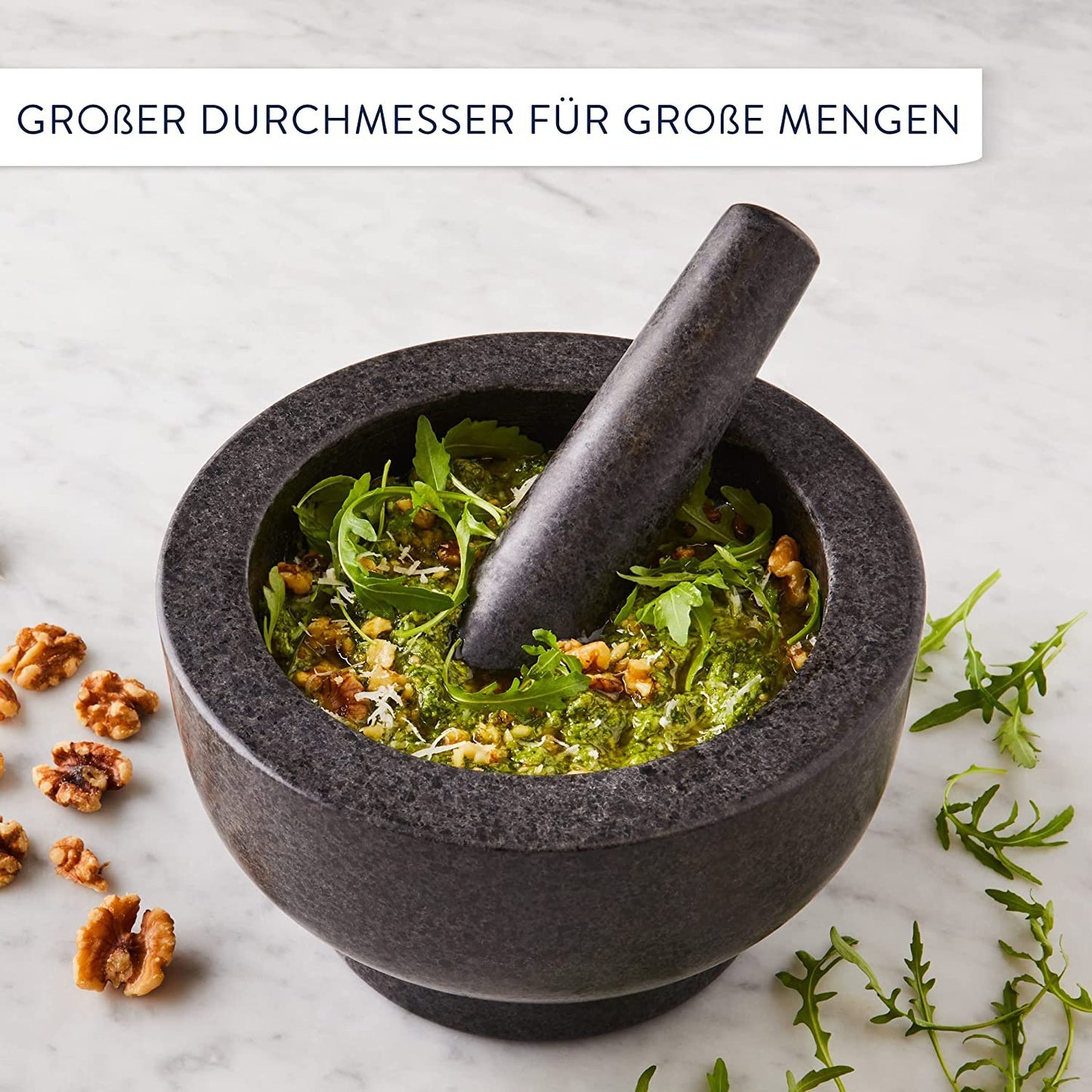 Jamie Oliver by Tefal Granite Pestle and Mortar, 14.5 cm diameter, perfect for crushing herbs and spices, easy to clean, K1823155.