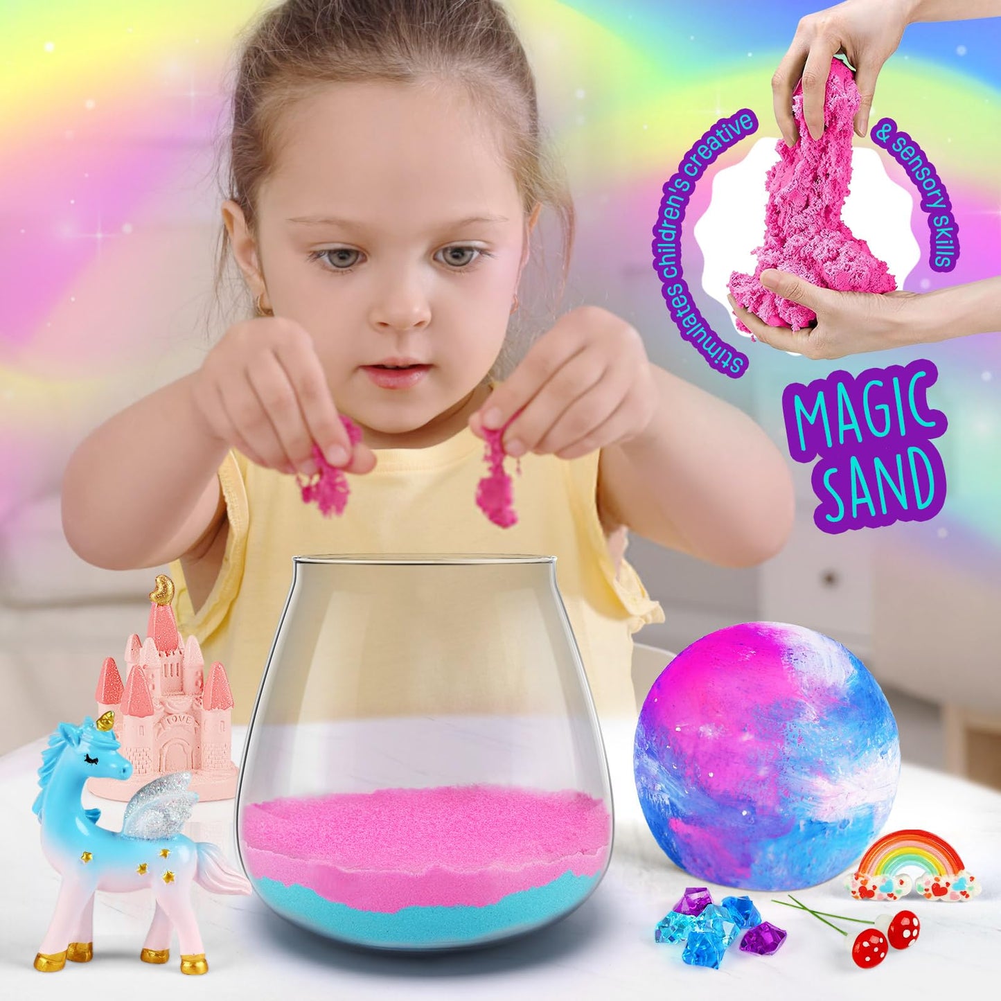 Unicorn gifts for girls, Unicorn terrarium set with moonlamp painting kit, gift for girls 4, 5, 6, 7, 8-12 years old birthday, craft kit for kids ages 6+, Unicorn toy