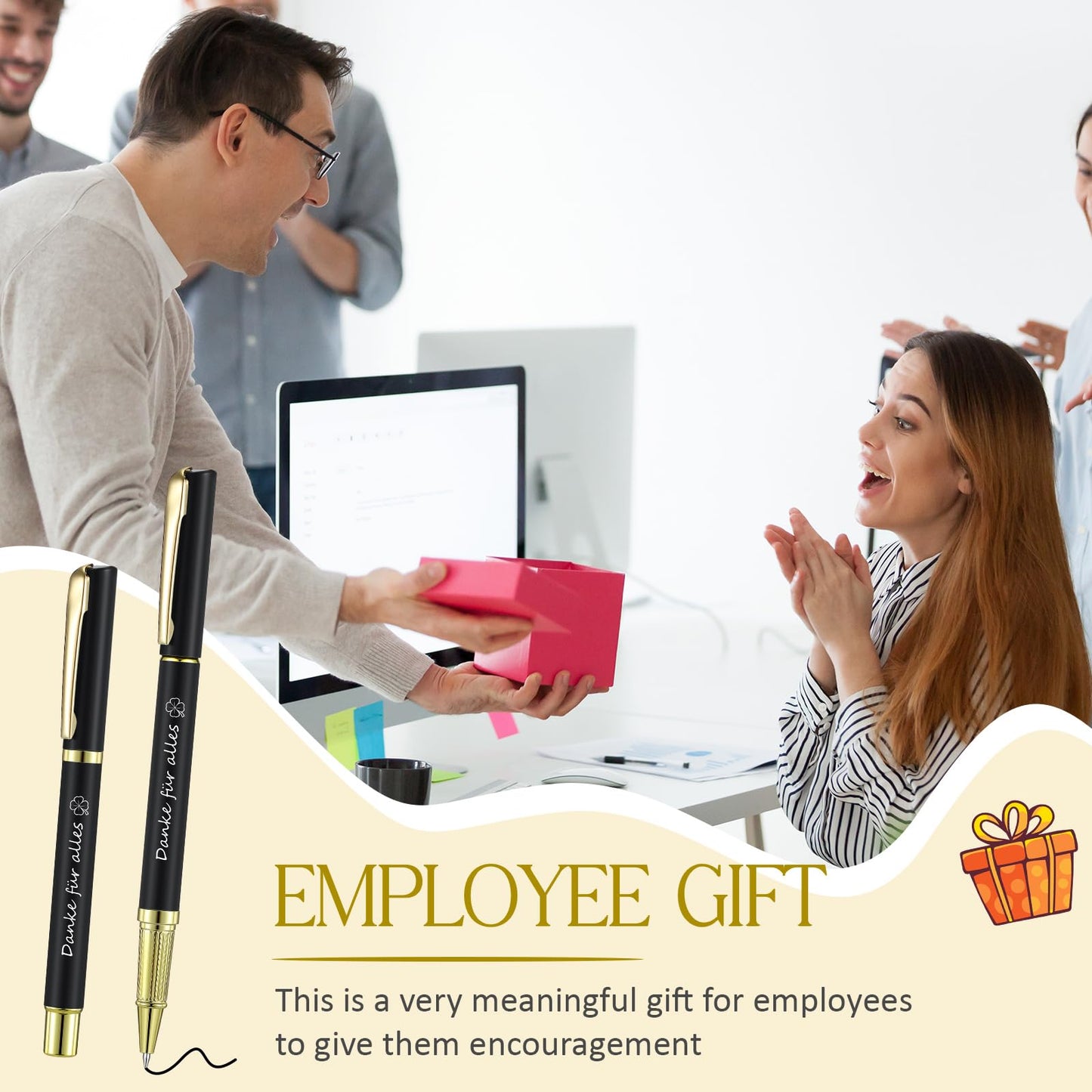 Ten pens as thank-you gifts for colleagues and teachers. Thank you for everything. Metal thank-you pens with gift boxes. Farewell gift for colleagues, students, employees, and team.