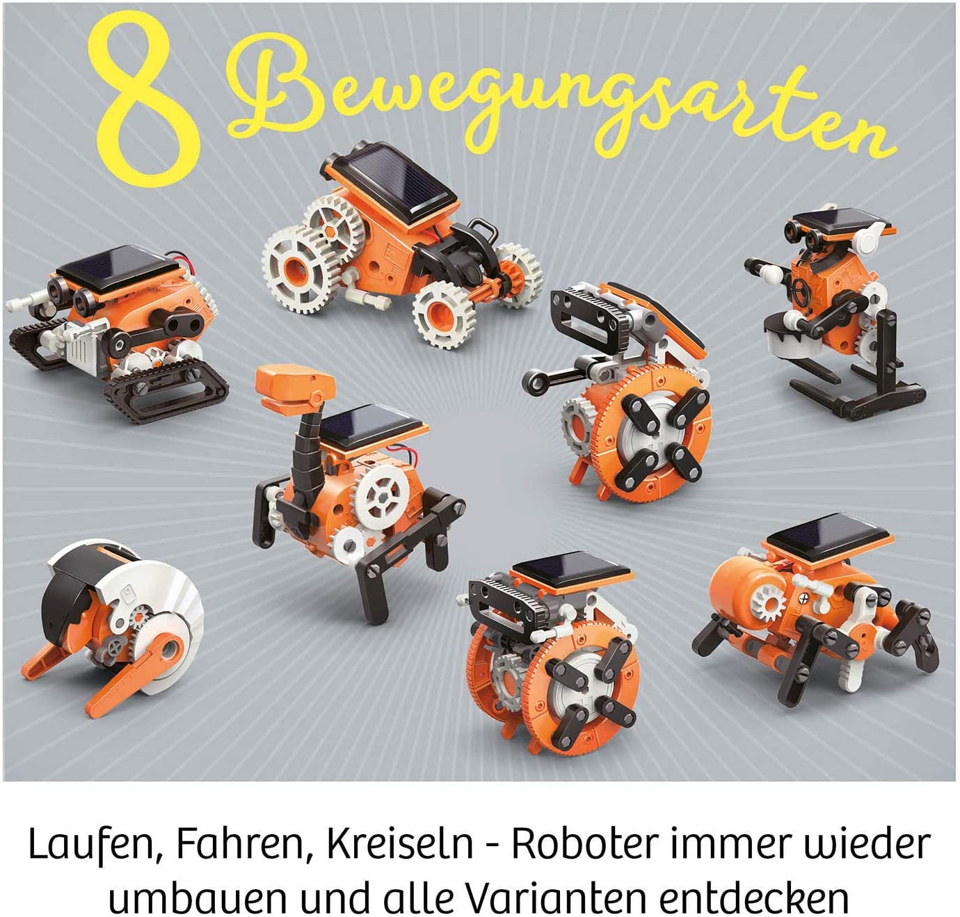 KOSMOS 620677 Solar Bots, Build 8 solar models, robot kit with solar-powered motor, solar cell with motor, experiment kit for children aged 8-12 years.