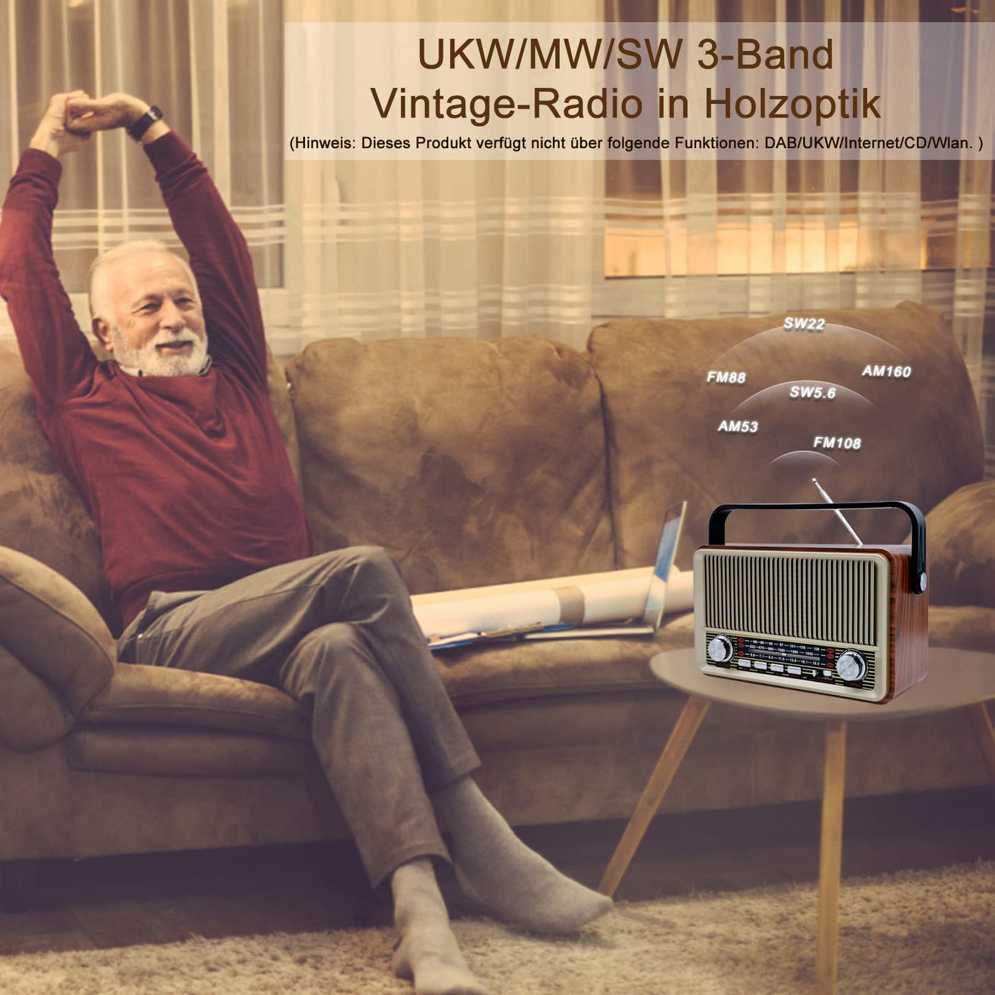 Sentasi Retro Bluetooth 5.0 Radio - Nostalgic AM SW FM vintage device with 1200mAh rechargeable battery, USB/TF support - For kitchen, office, and home
